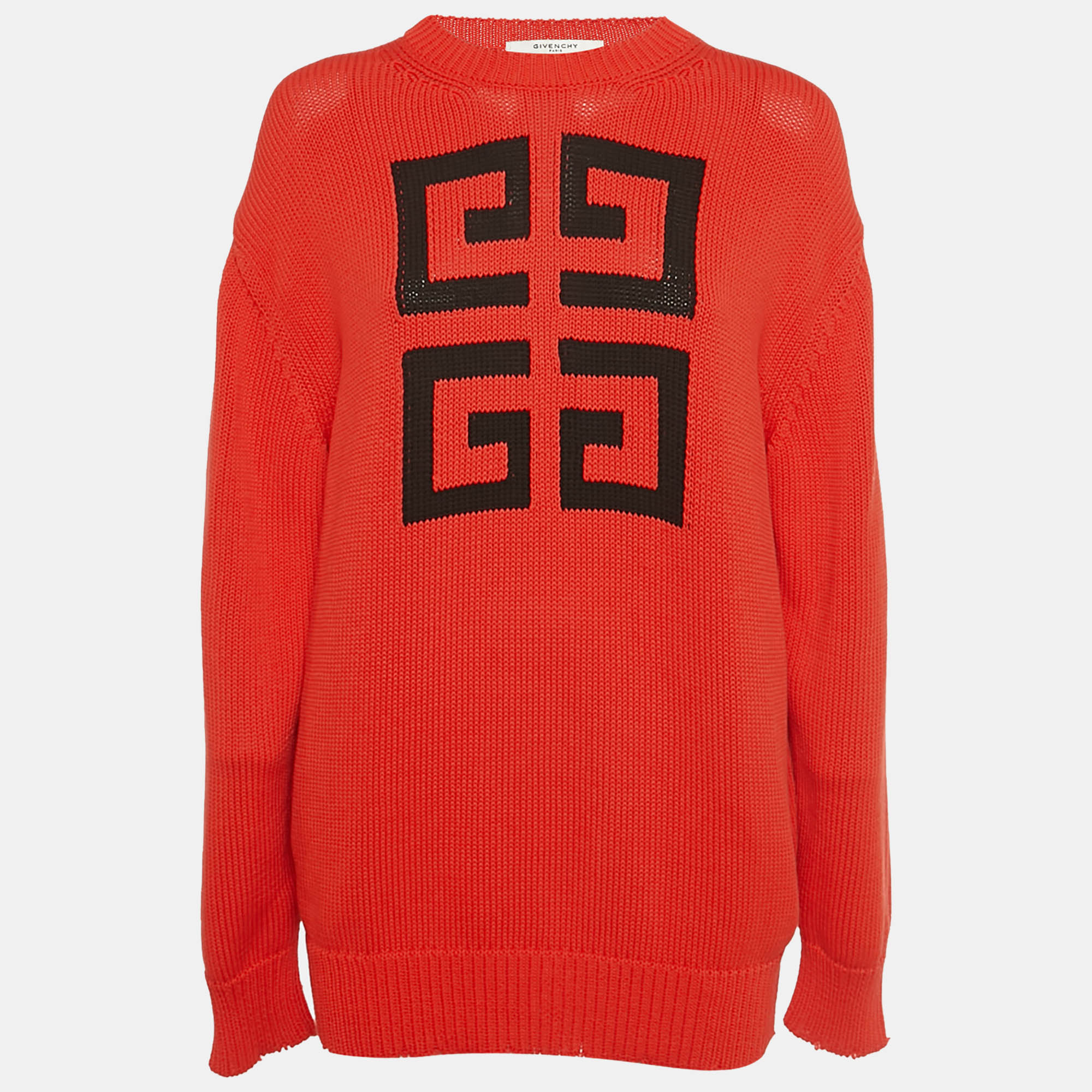 GIVENCHY Pre-owned Red Logo Intarsia Rin Knit Oversized Sweater Xs