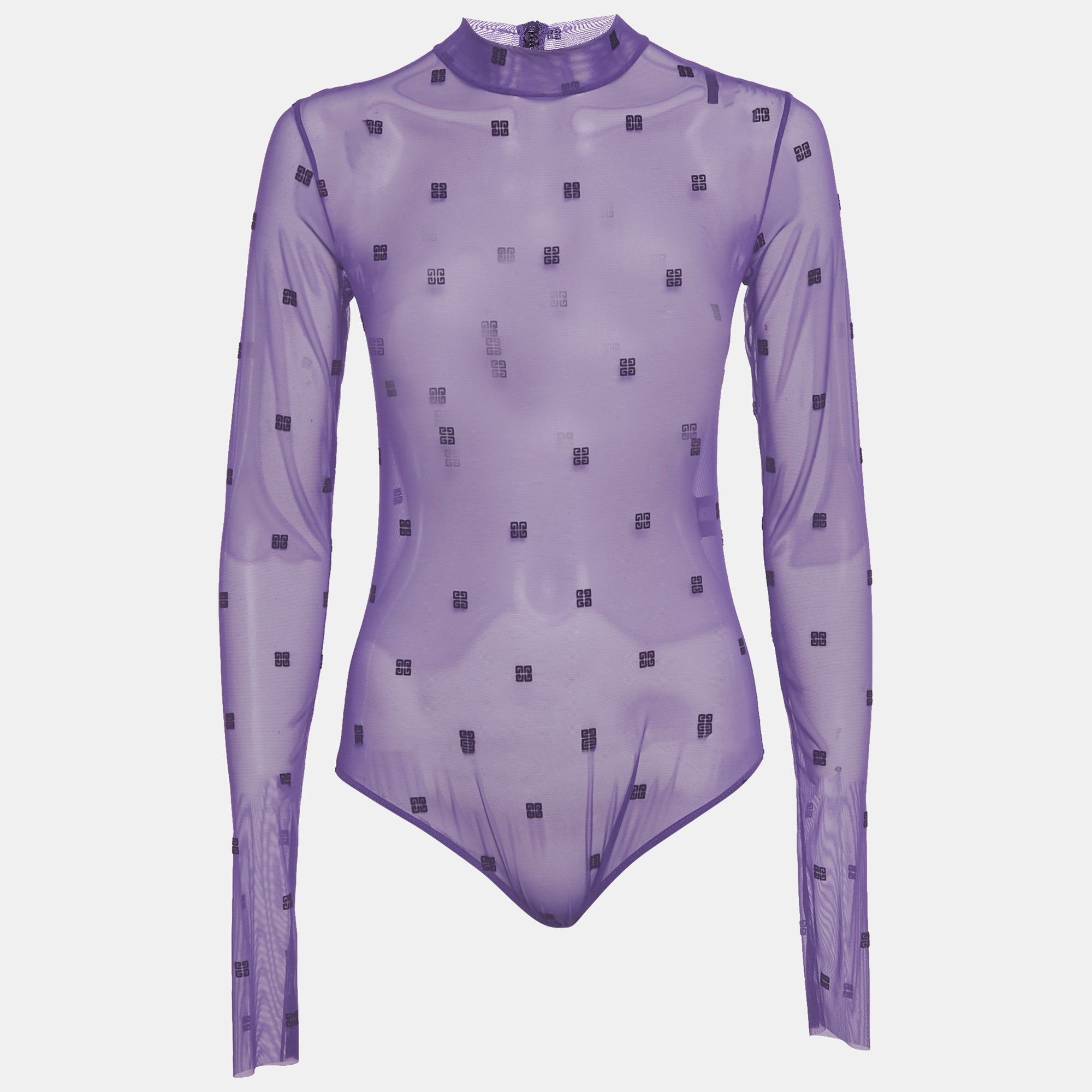 

Givenchy Purple Logo Embroidered Stretch Mesh Sheer Bodycon M
