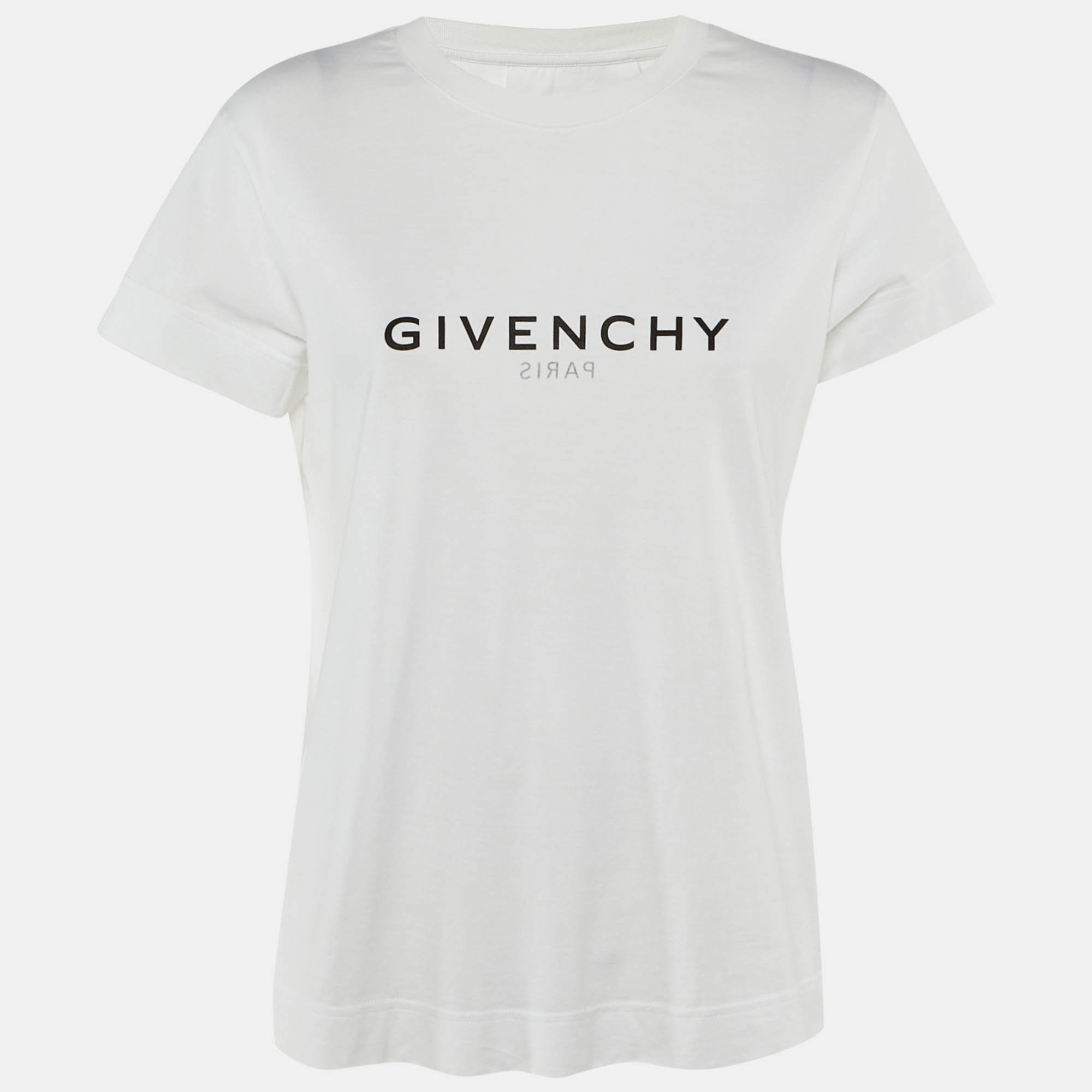 Pre-owned Givenchy White Reverse Logo Print Cotton Crew Neck T-shirt M