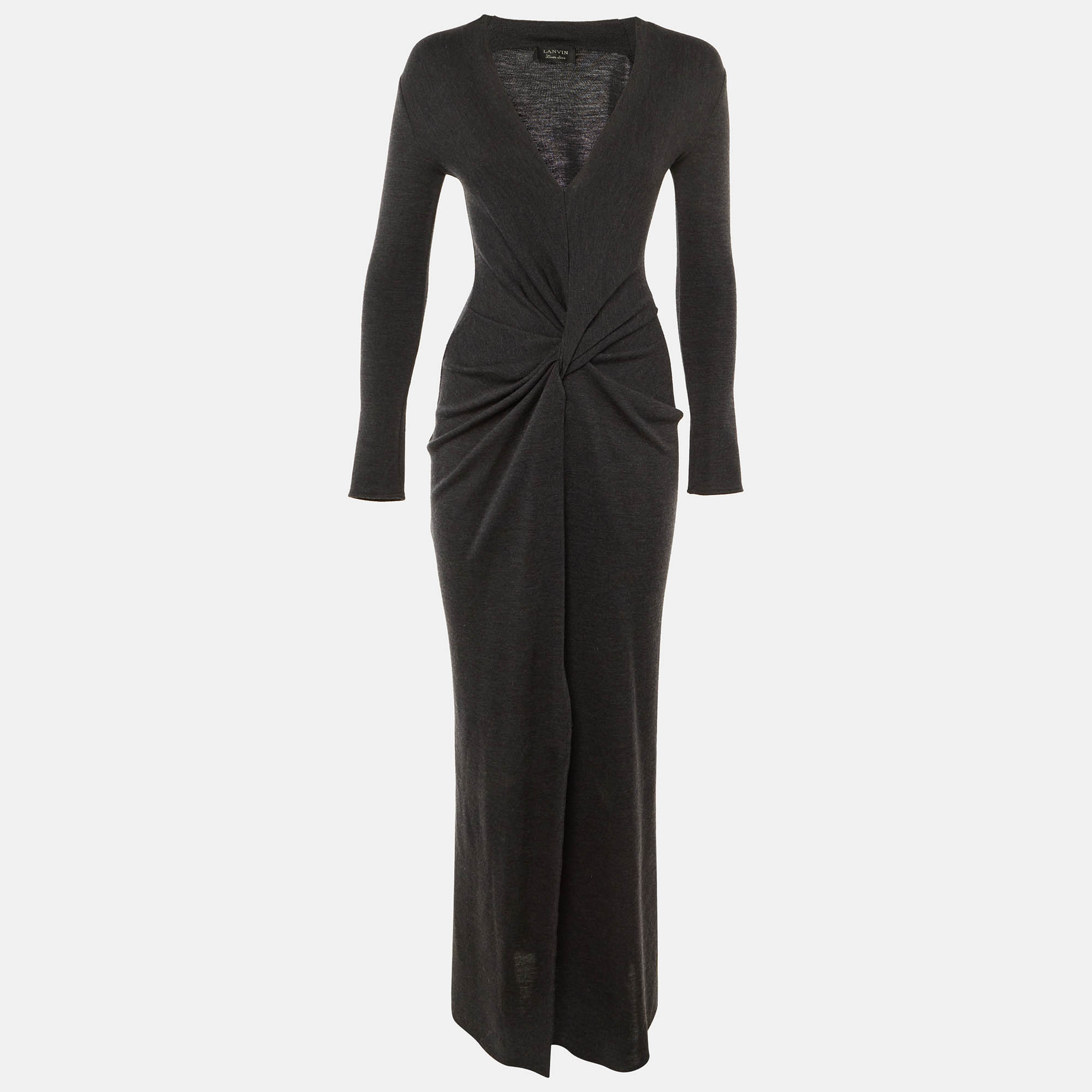 

Givenchy Charcoal Grey Knit Front Knot Maxi Dress S