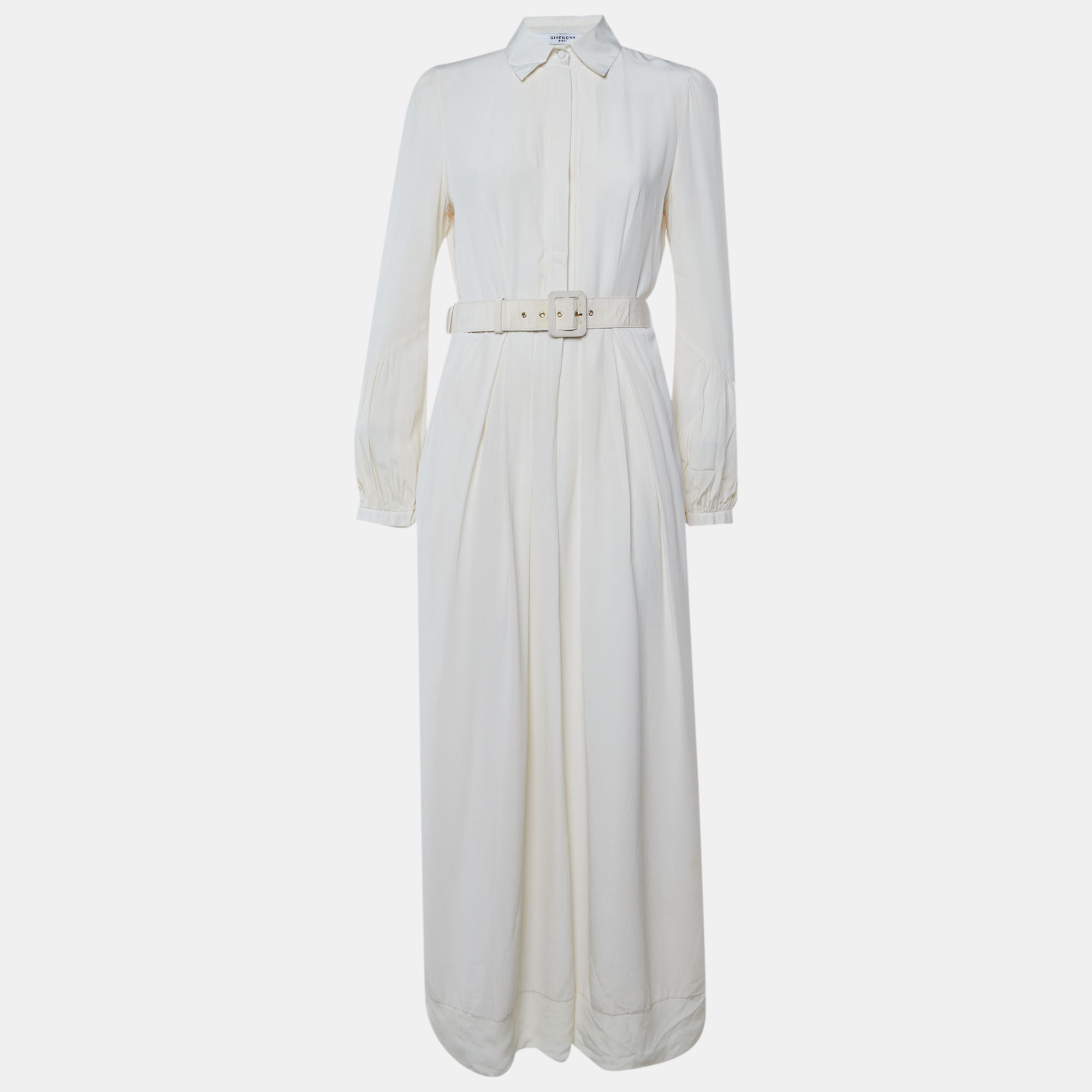 

Givenchy Off White Silk Maxi Belted Dress M