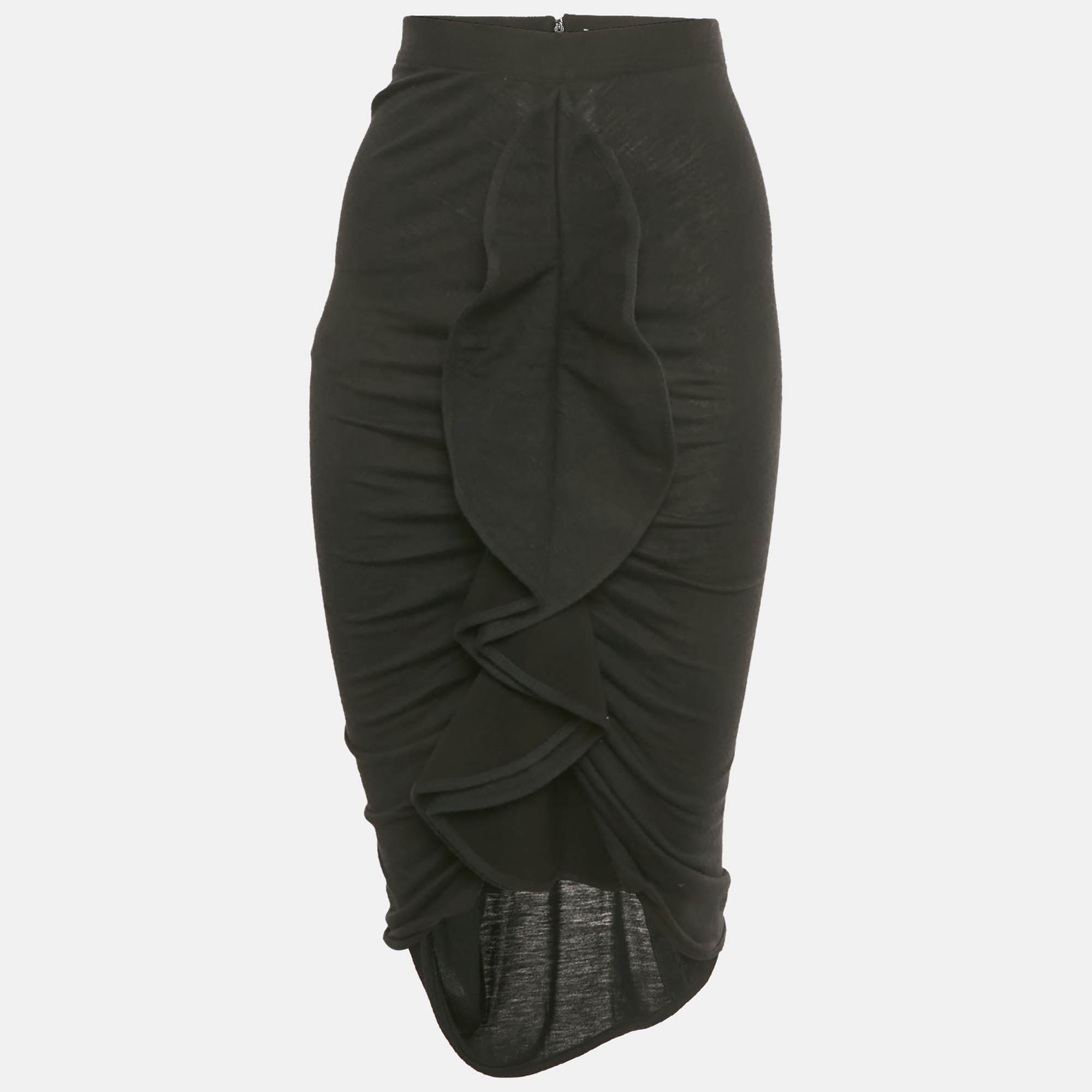 Click to view more detailed imagery on our partner's website Pre-owned Givenchy Black Knit Ruffled Midi Skirt S