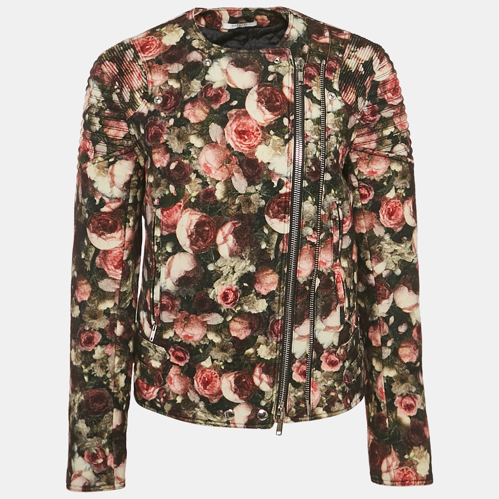 

Givenchy Black Floral Print Felt Zip-Up Jacket M