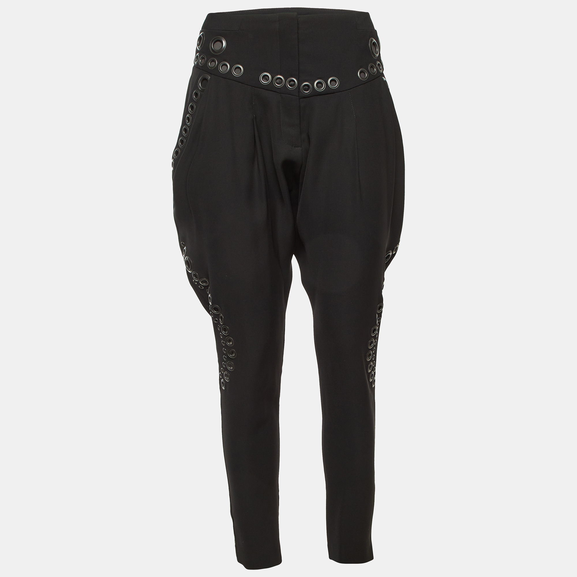 Pre-owned Givenchy Black Crepe Eyelet Detail Trousers M