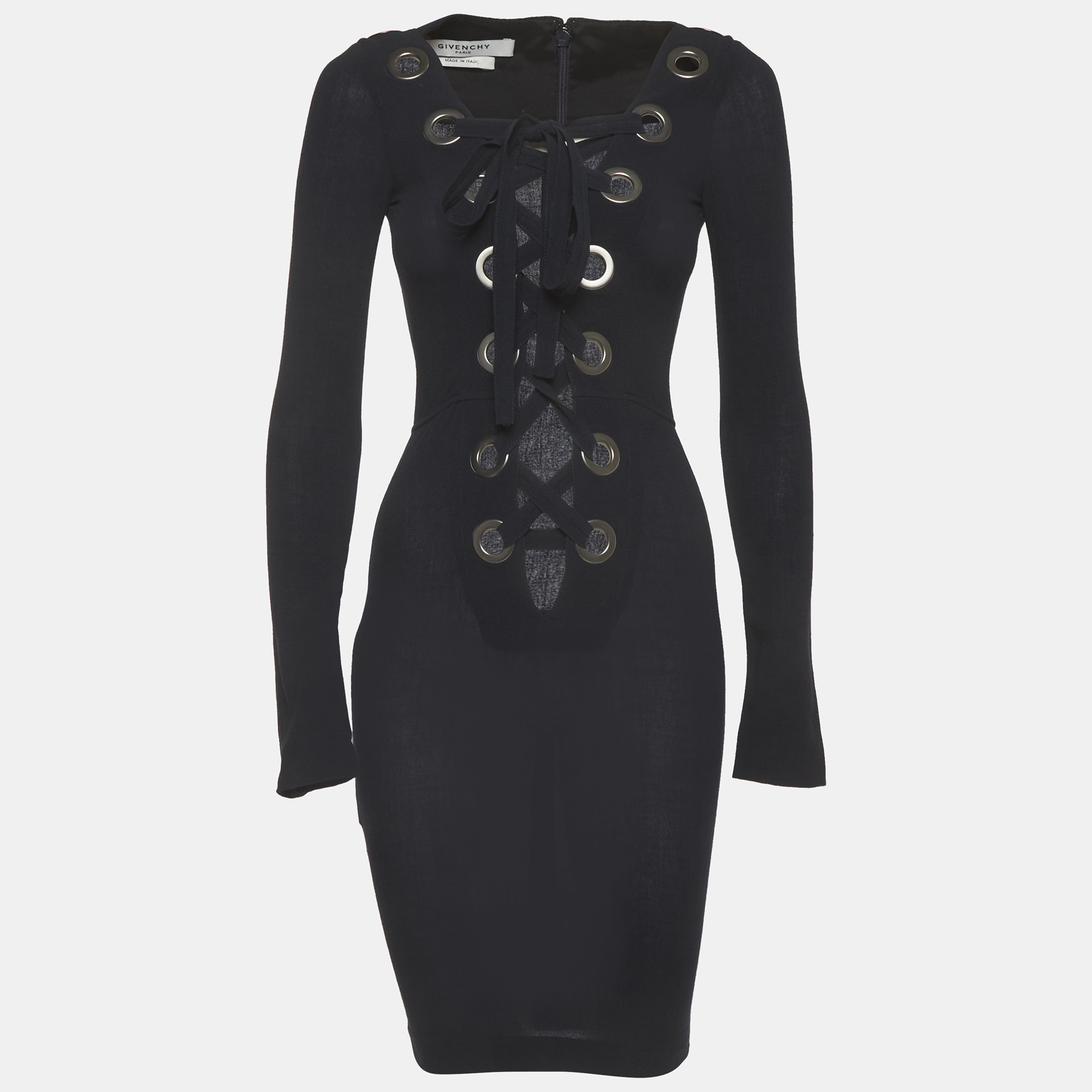 

Givenchy Blue Crepe Lace-Up Sheath Dress S