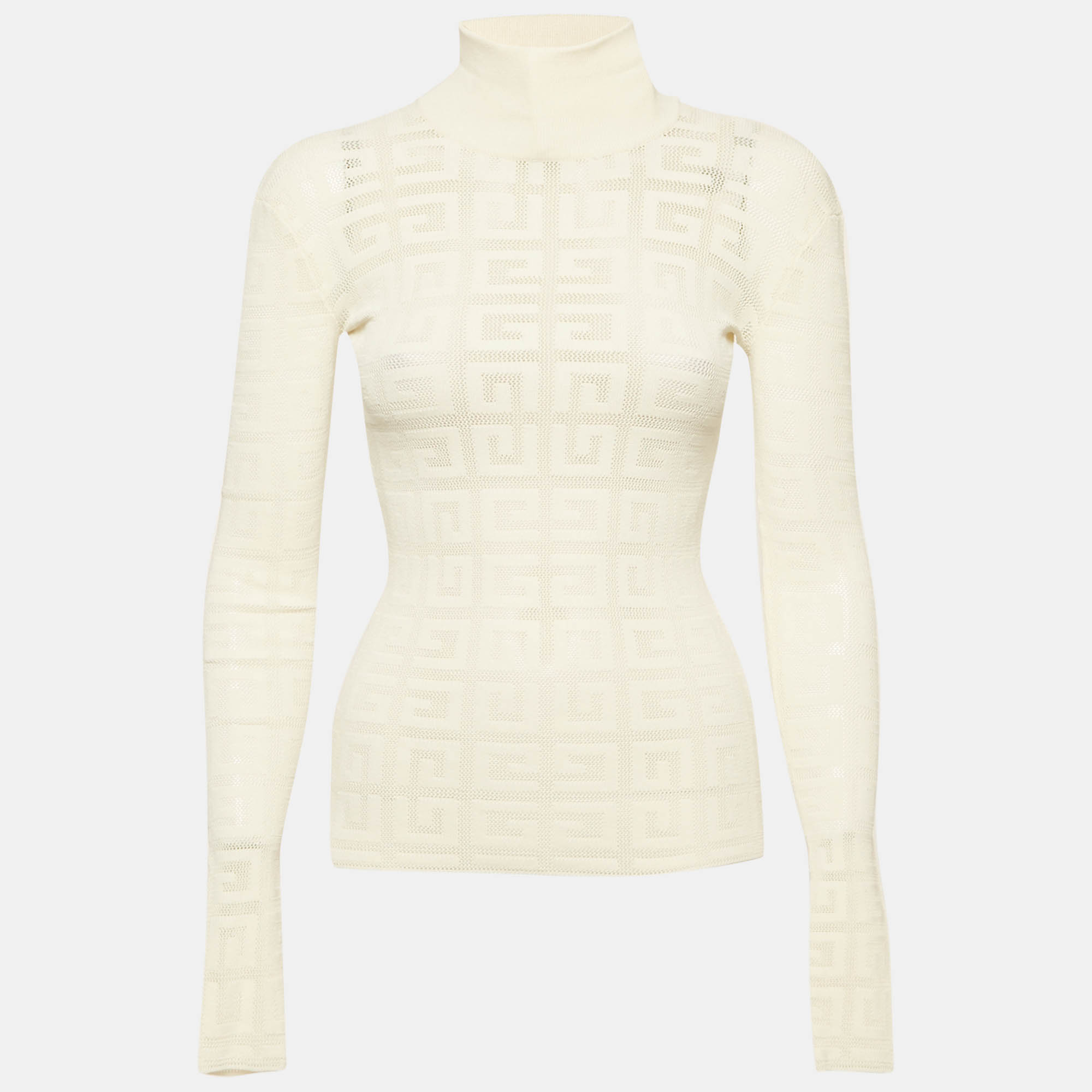 

Givenchy White Monogram Stretch Knit Mock Neck Pullover XS