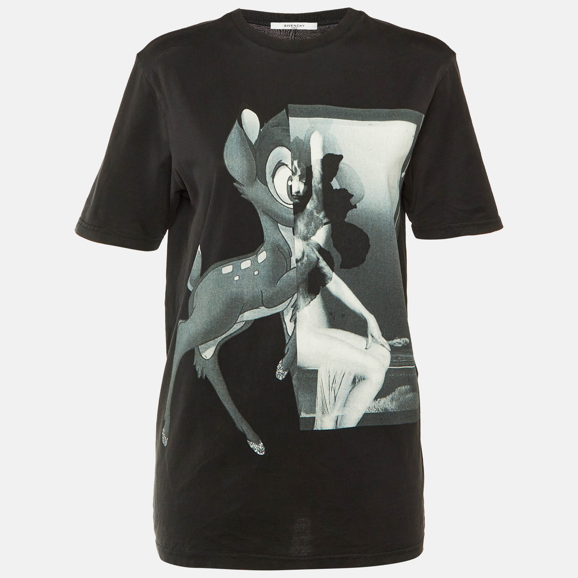 

Givenchy Black Bambi Printed Cotton Knit T Shirt XS
