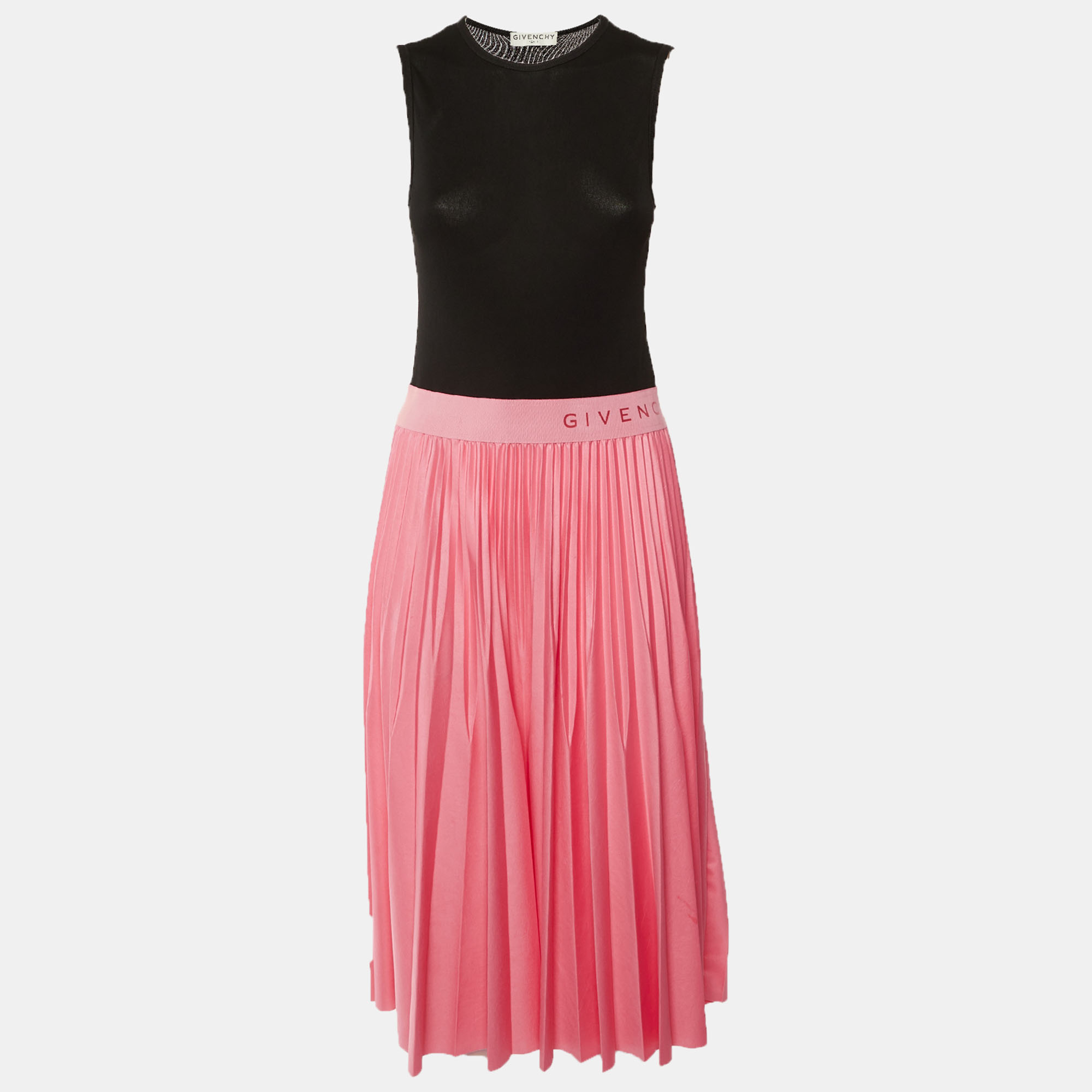 

Givenchy Black Jersey & Pink Plisse Skirt Detail Midi Dress M