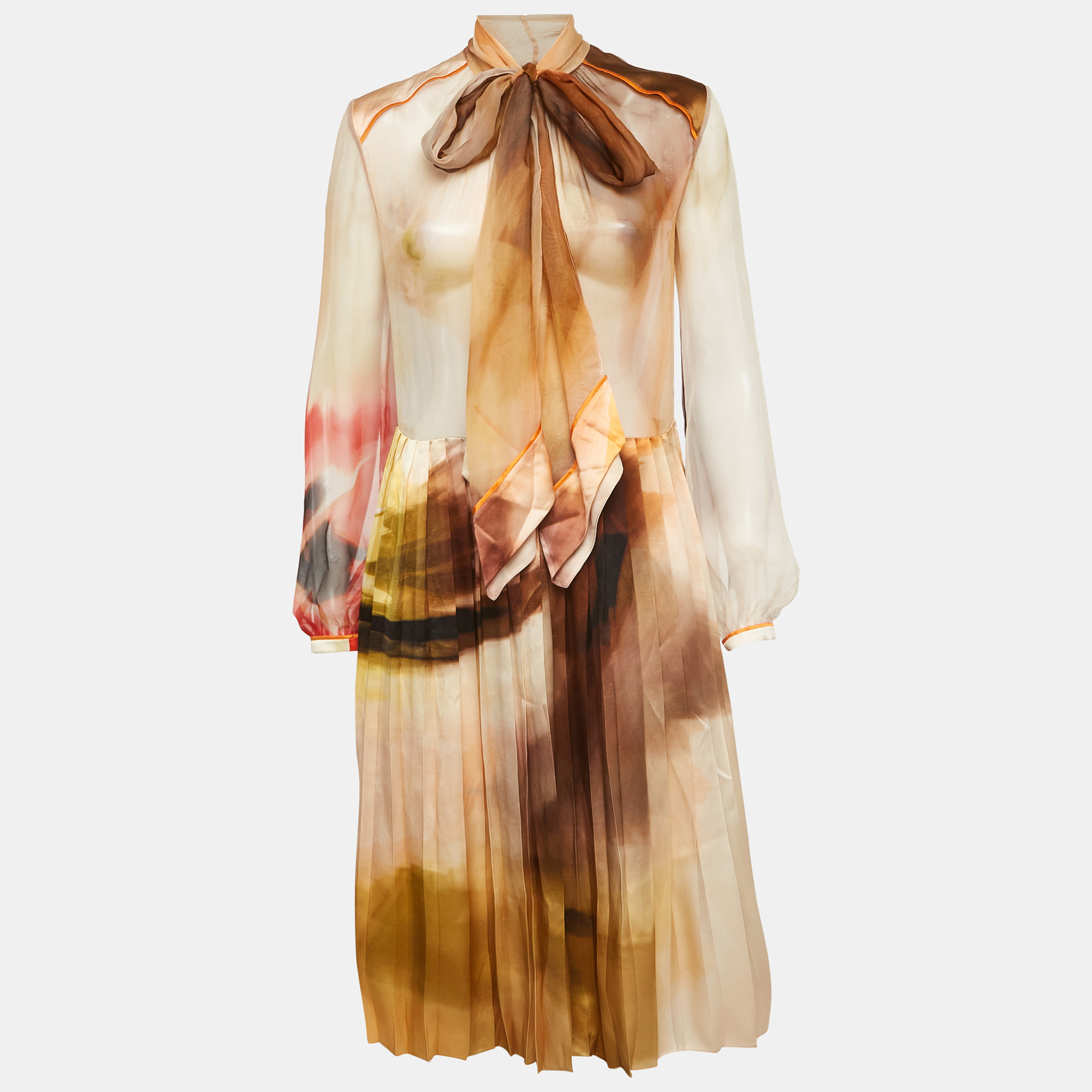 

Givenchy Multicolour Abstract Print Silk Sheer Tie Up Midi Dress M, Multicolor