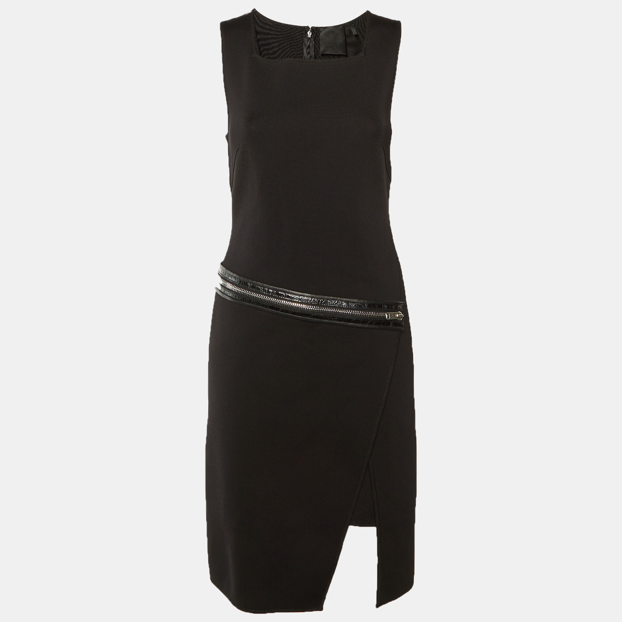 Pre-owned Givenchy Black Knit Zip Detail Mini Dress M