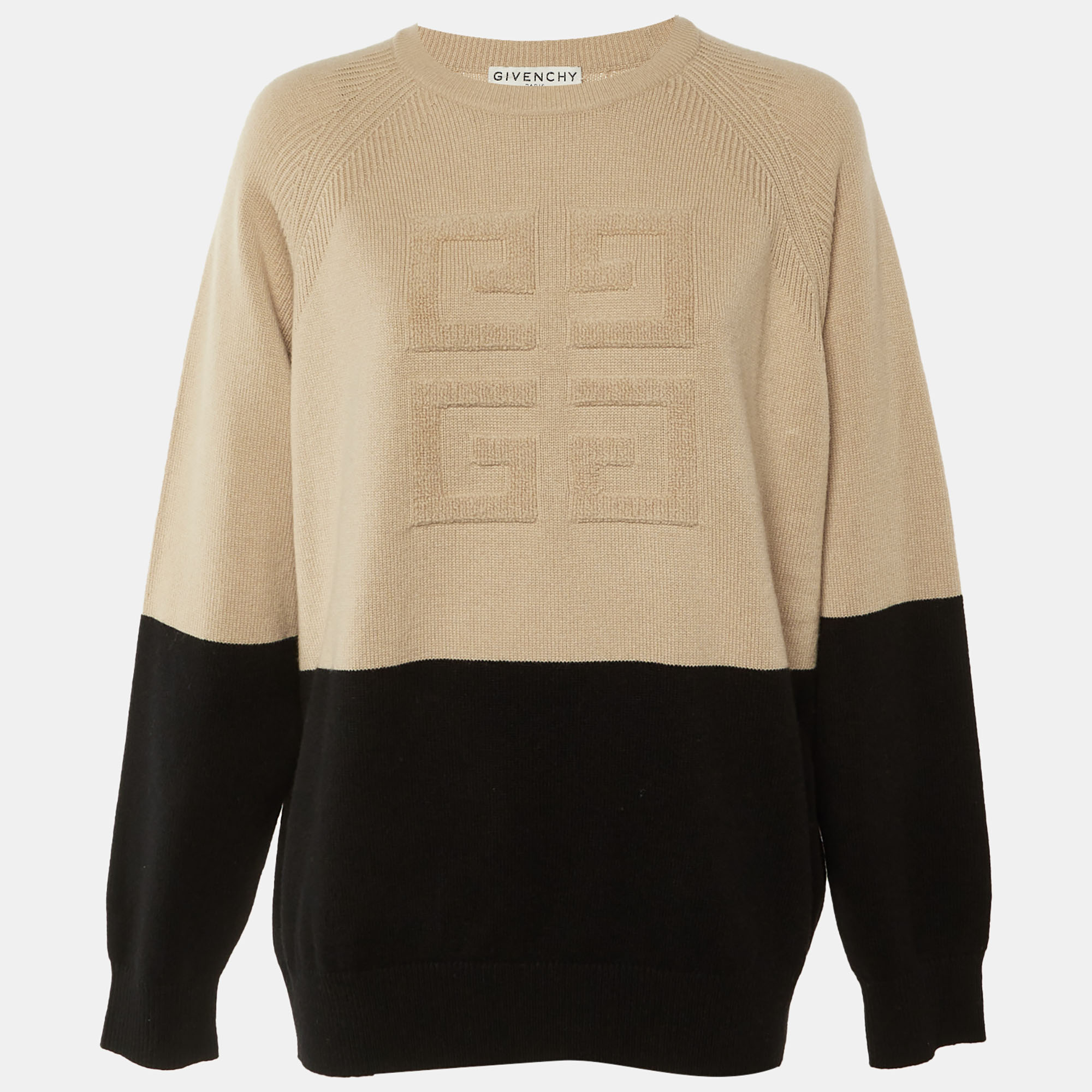 

Givenchy Beige/Black Logo Patterned Cashmere Crew Neck Sweater L