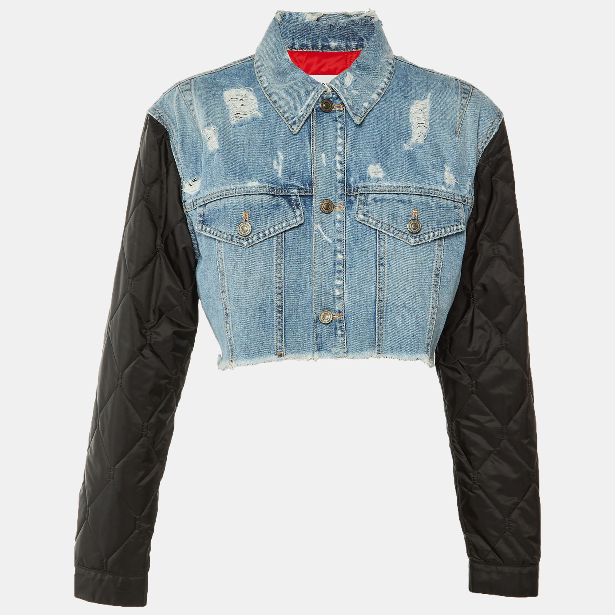 

Givenchy Blue Denim & Black Quilted Sleeve Cropped Jacket M