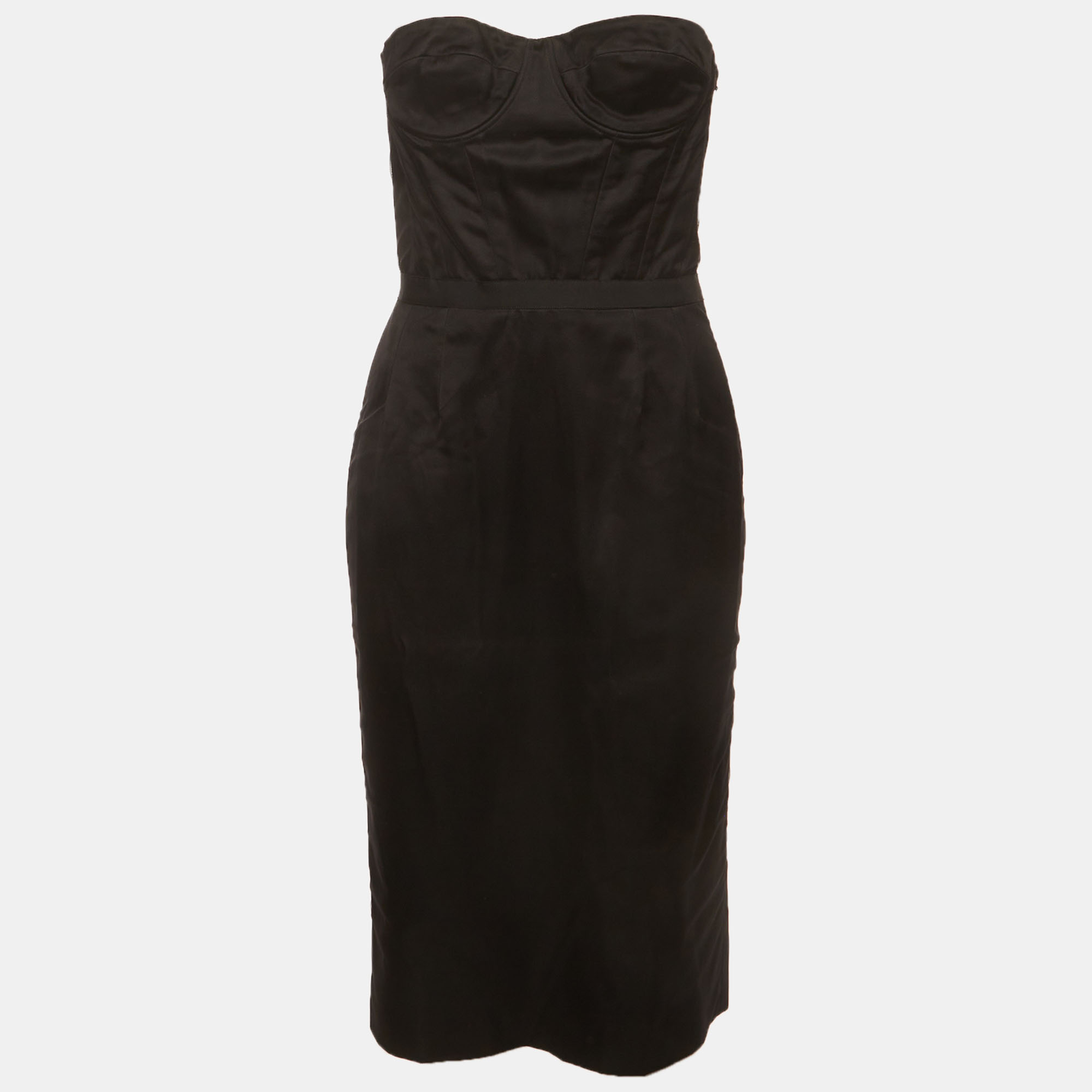 

Givenchy Black Tulle and Satin Strapless Midi Dress M