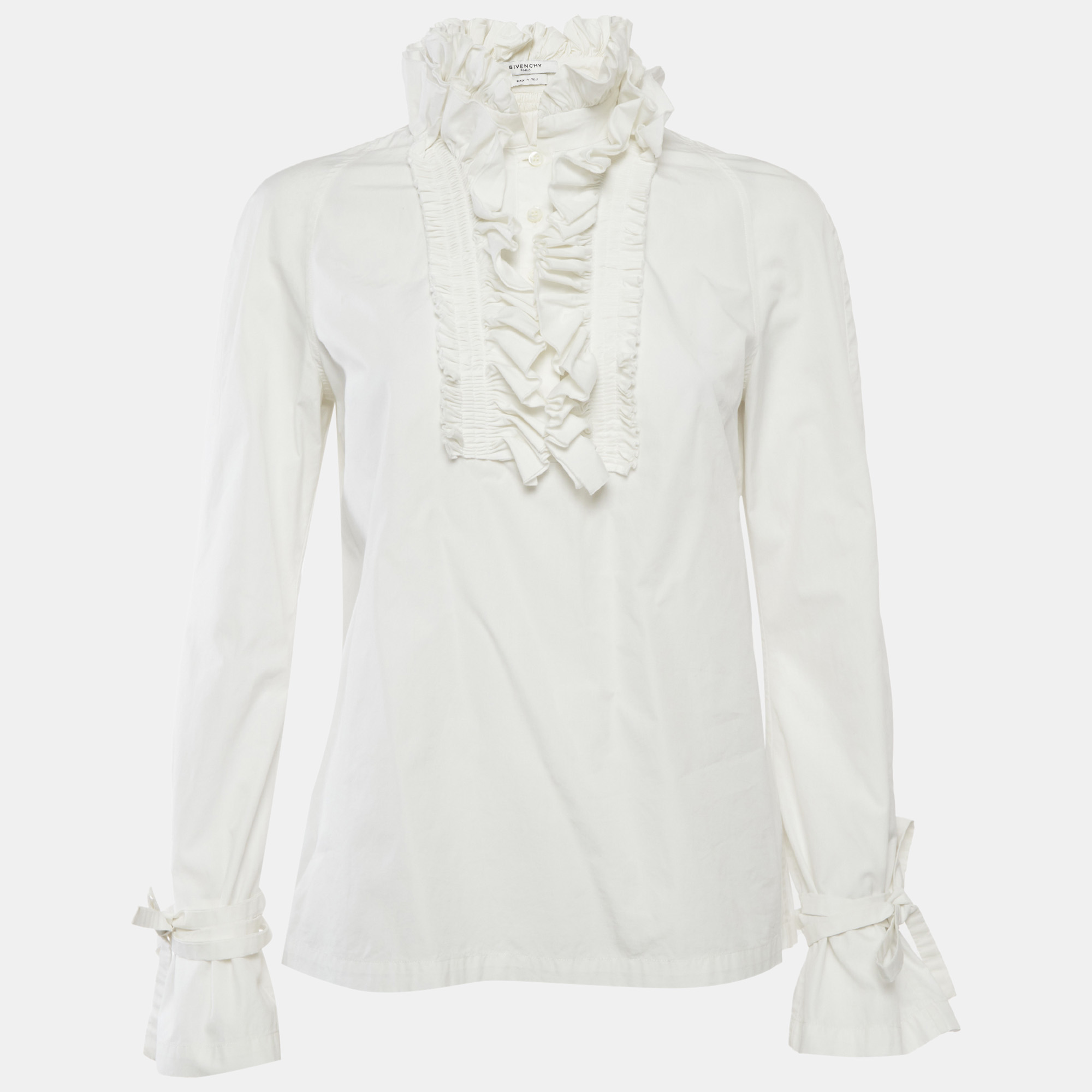 

Givenchy White Cotton Poplin Buttoned Ruffled Neck Blouse M