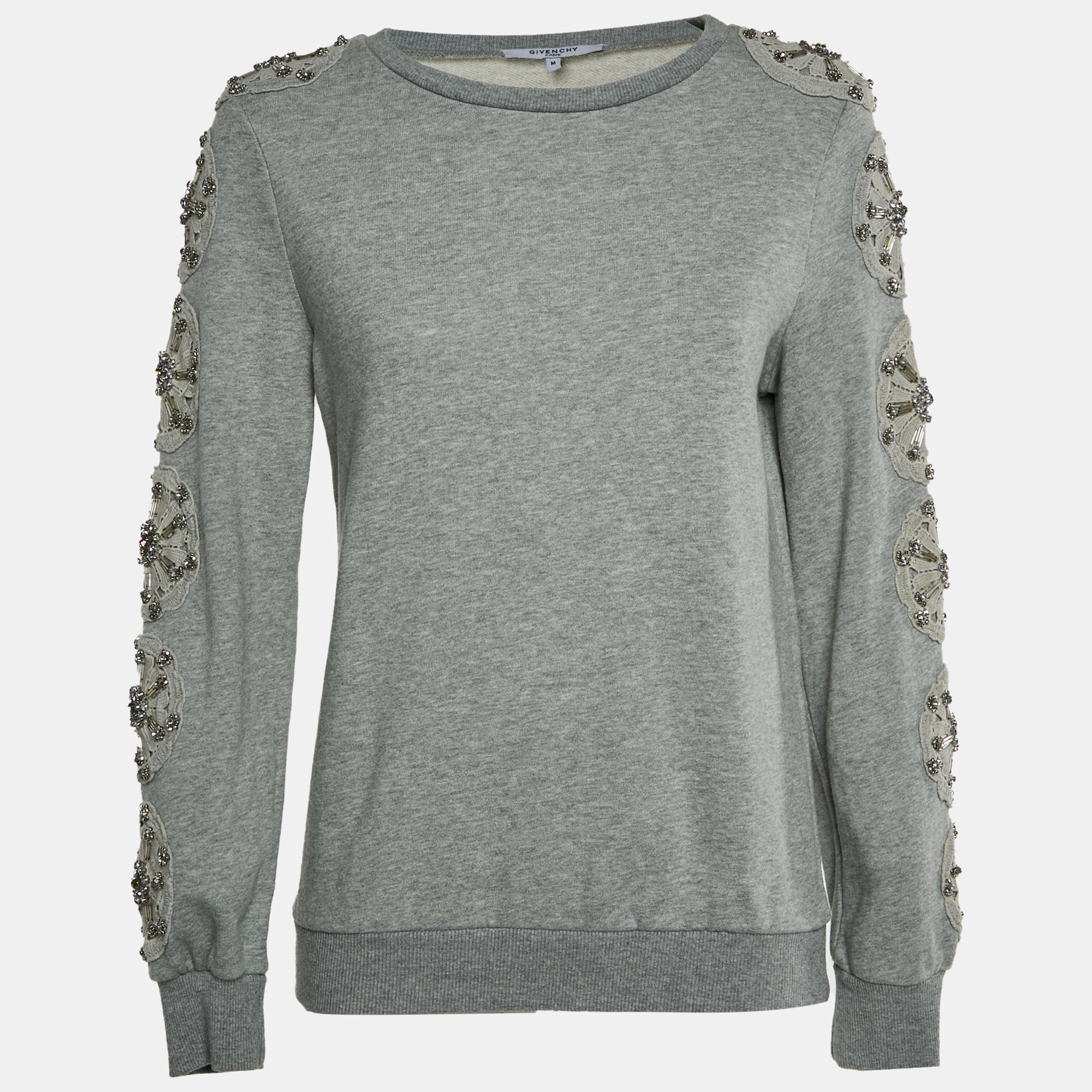 

Givenchy Grey Floral Applique Jersey Embroidered Sweatshirt M