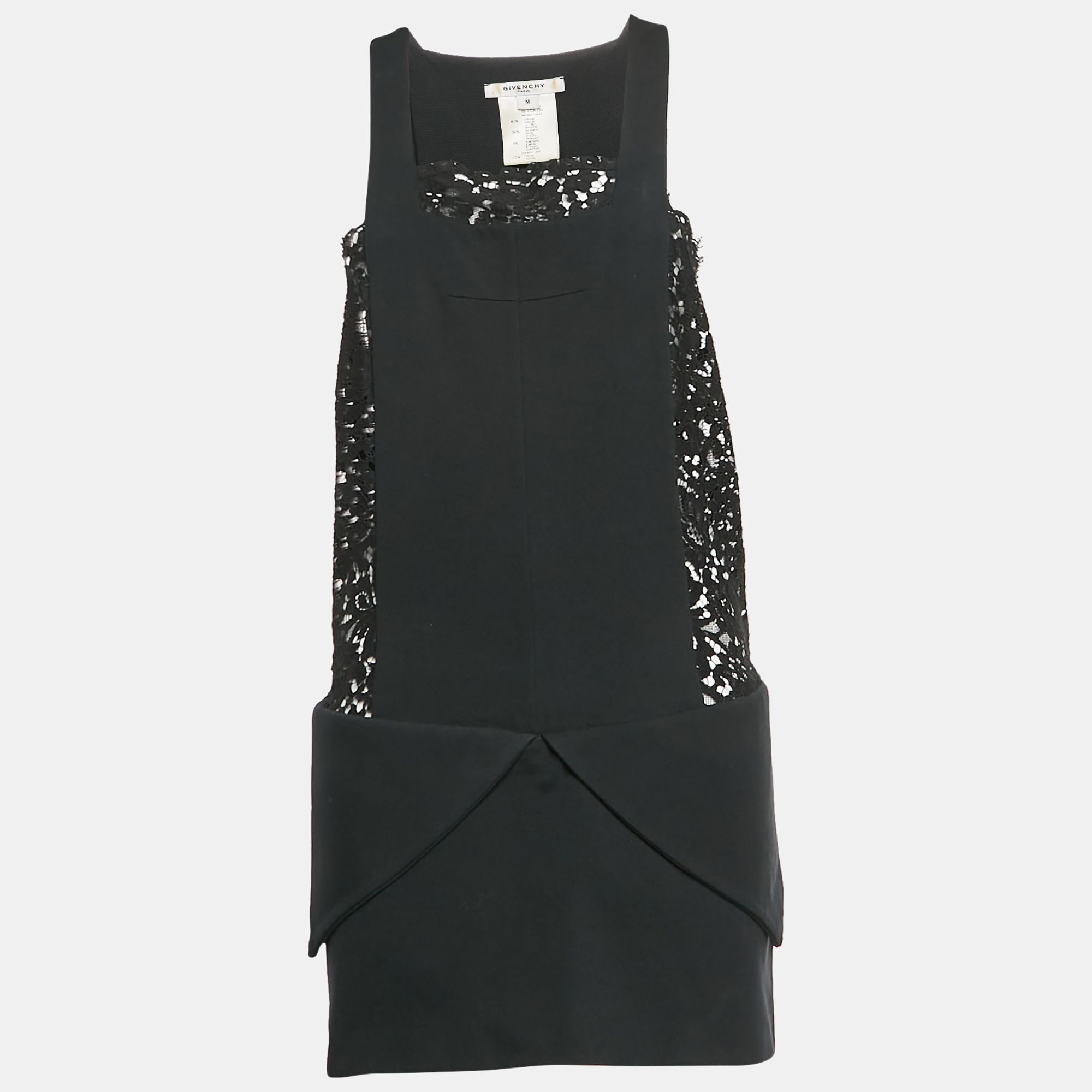 Givenchy Black Synthetic Knit and Lace Paneled Sleeveless Mini Dress M