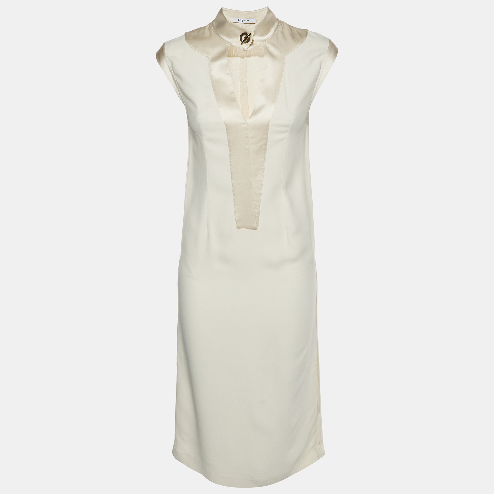 

Givenchy Cream Satin Trim Crepe Sleeveless Midi Dress S