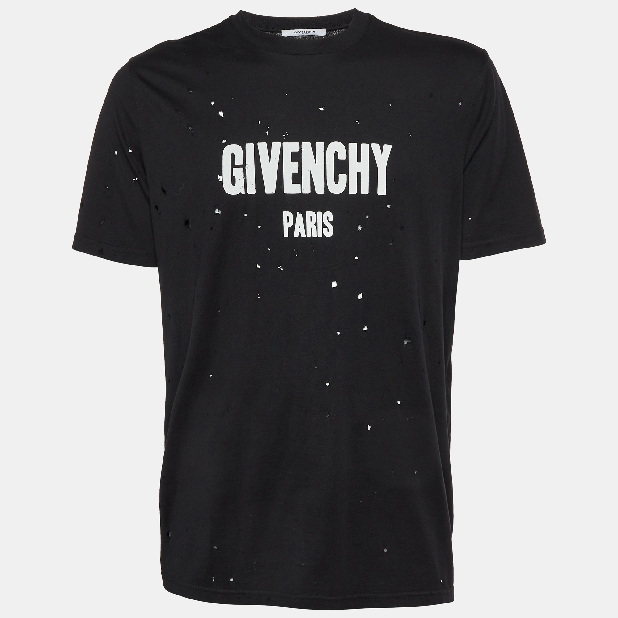 

Givenchy Black Distressed Logo Print Cotton Crew Neck T-shirt S