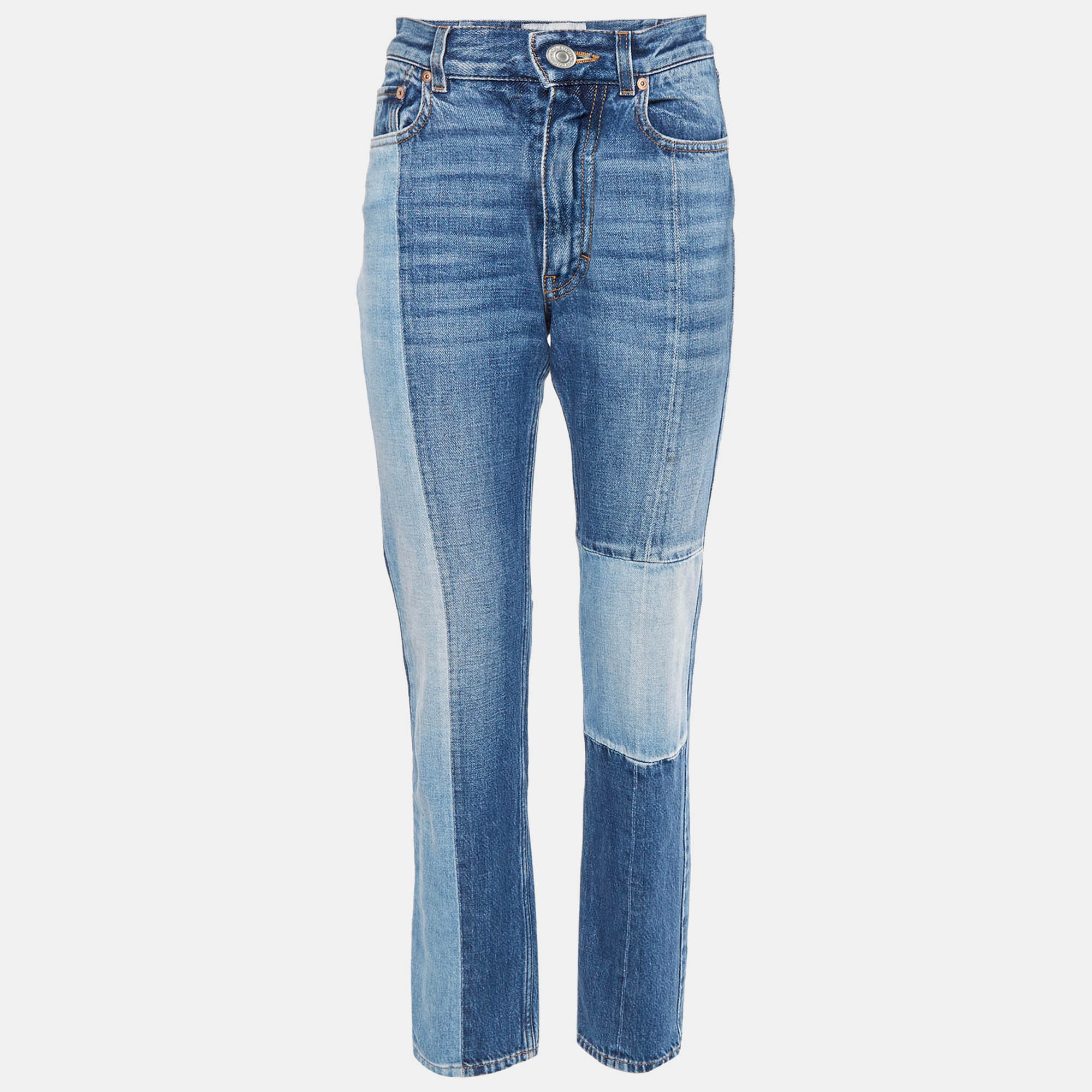 

Givenchy Blue Denim Patch work Straight Leg Jeans S/Waist 26"