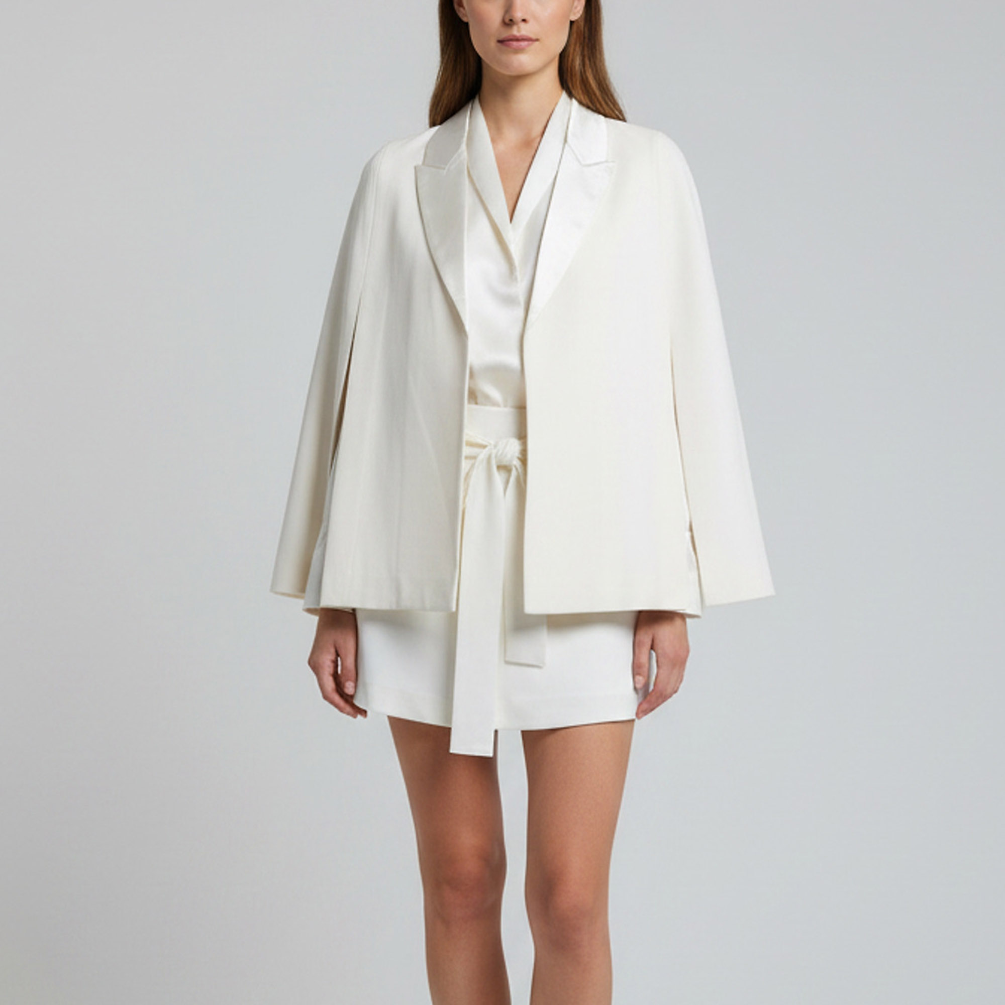 

Givenchy Cream Wool and Satin Tie Up Jacket Cape Blazer M