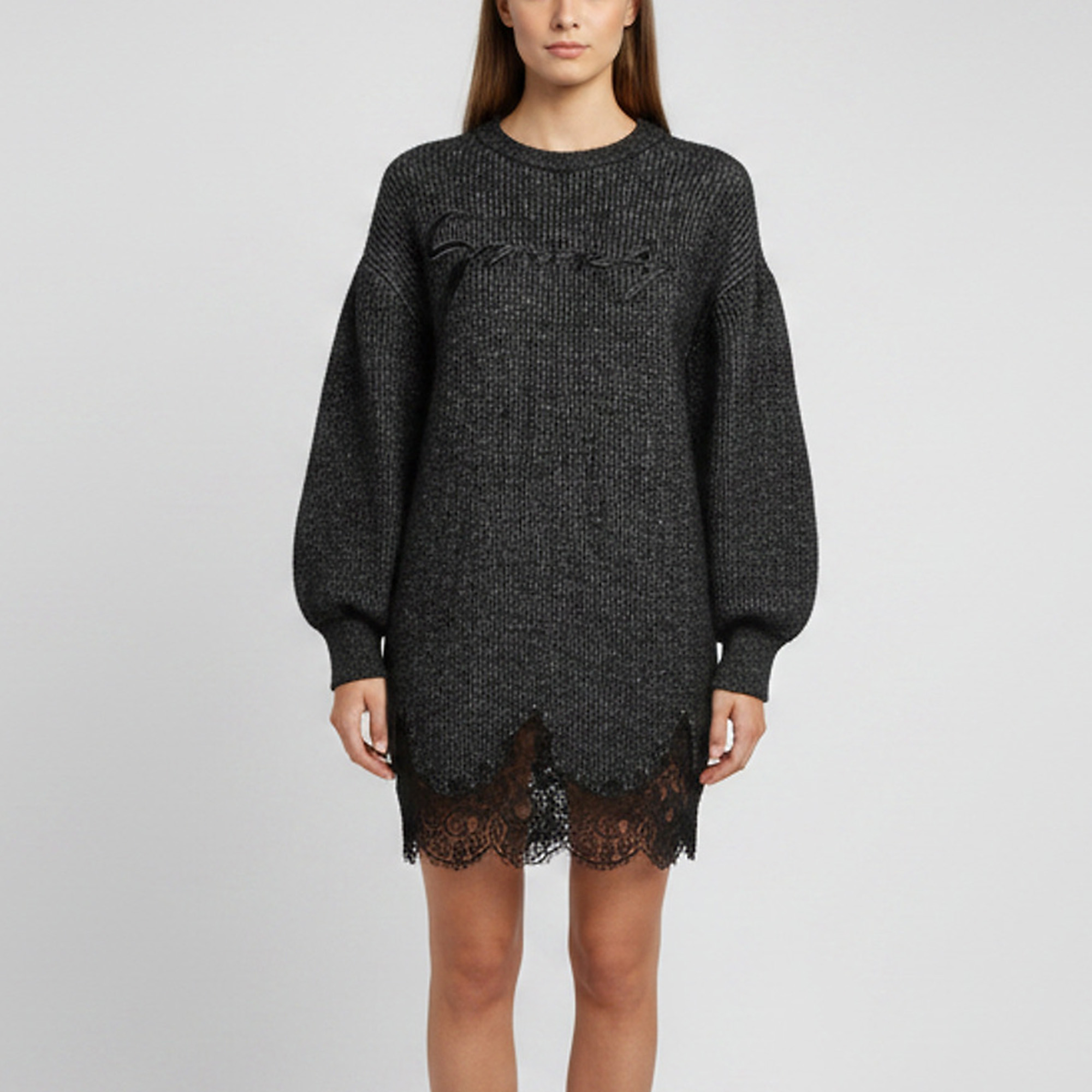 

Givenchy Black Lace Detail Rib Knit Mini Sweater Dress S
