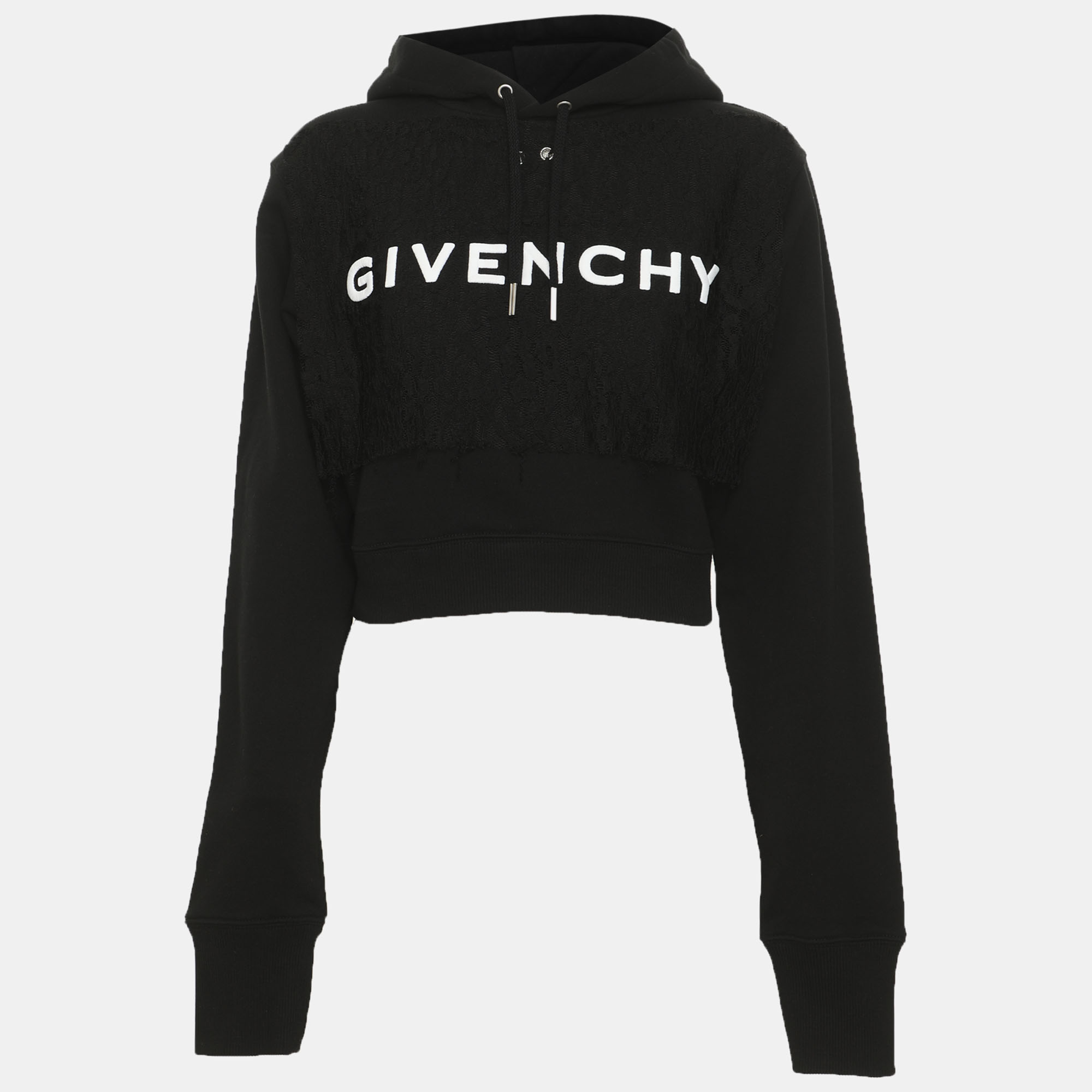 Pre-owned Givenchy Black Cotton Archetype Logo Drawstring Hoodie Xs