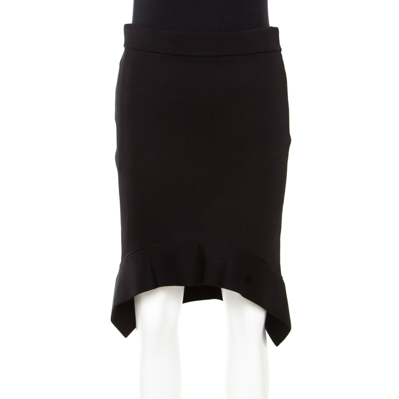 Givenchy Black Stretch Knit Asymmetric Hem Techno Cady Skirt M