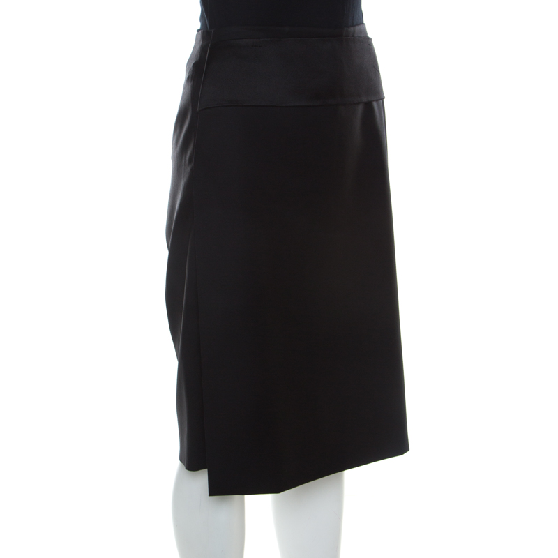 

Givenchy Black Wool and Silk Waistband Detail A Line Skort