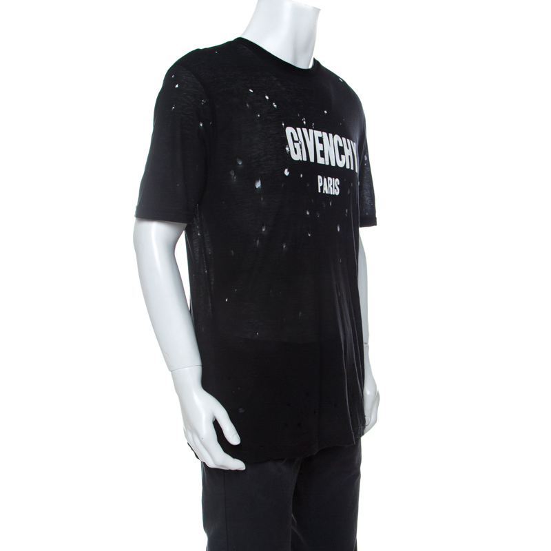 

Givenchy Black Logo Print Cotton Distressed T-Shirt