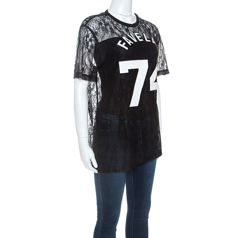 

Givenchy Black Lace Favelas Applique Detail Short Sleeve Top