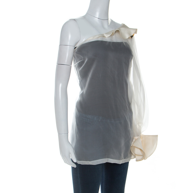Pre-owned Givenchy Cream Silk Organza One Shoulder Blouse M