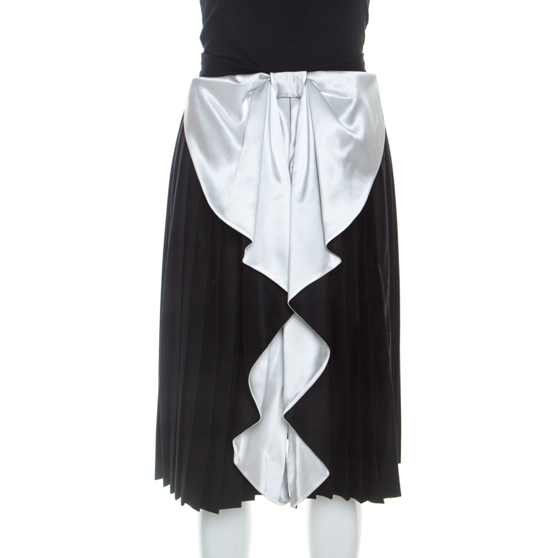 

Givenchy Black Wool Contrast Bow Detail Pleated Skirt