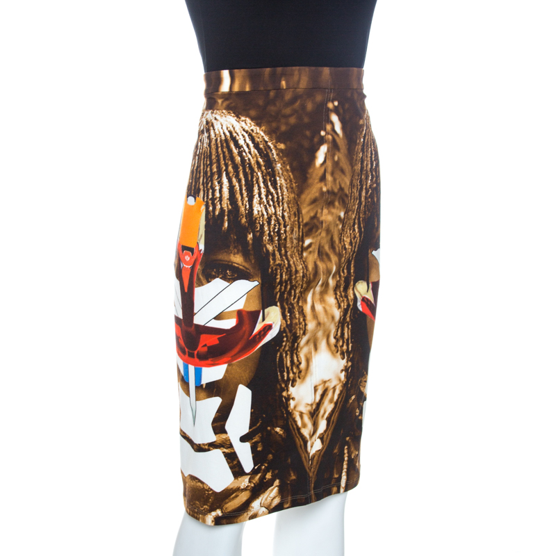 

Givenchy Brown Himba Robot Print Stretch Knit Pencil Skirt