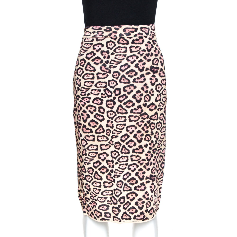 

Givenchy Cream Leopard Print Knit Fitted Skirt