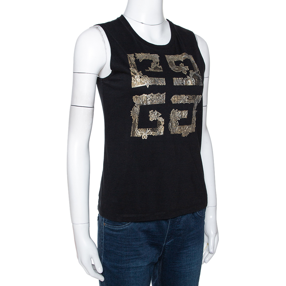 

Givenchy Black Foil Logo Print Cotton Sleeveless T-Shirt