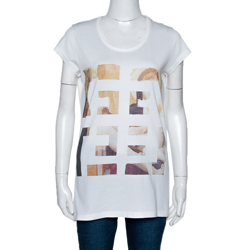 Pre Owned Givenchy White 4G Logo Print Cotton Short Sleeve T-Shirt L