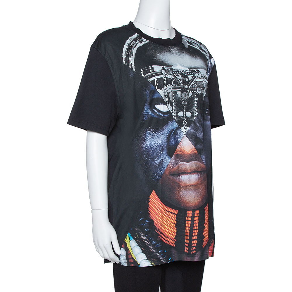 

Givenchy Black Cotton Patchwork Portrait Print Crew Neck T Shirt