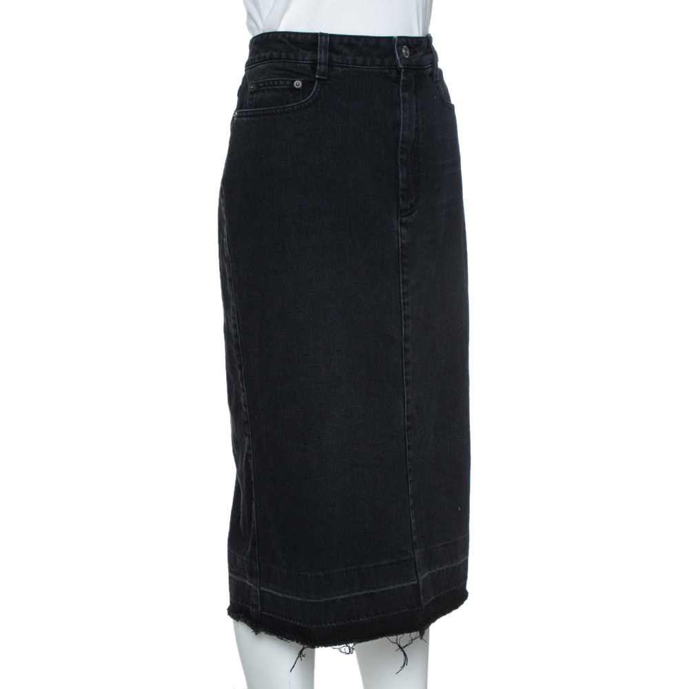 

Givenchy Black Denim Distressed Hem Fitted Skirt