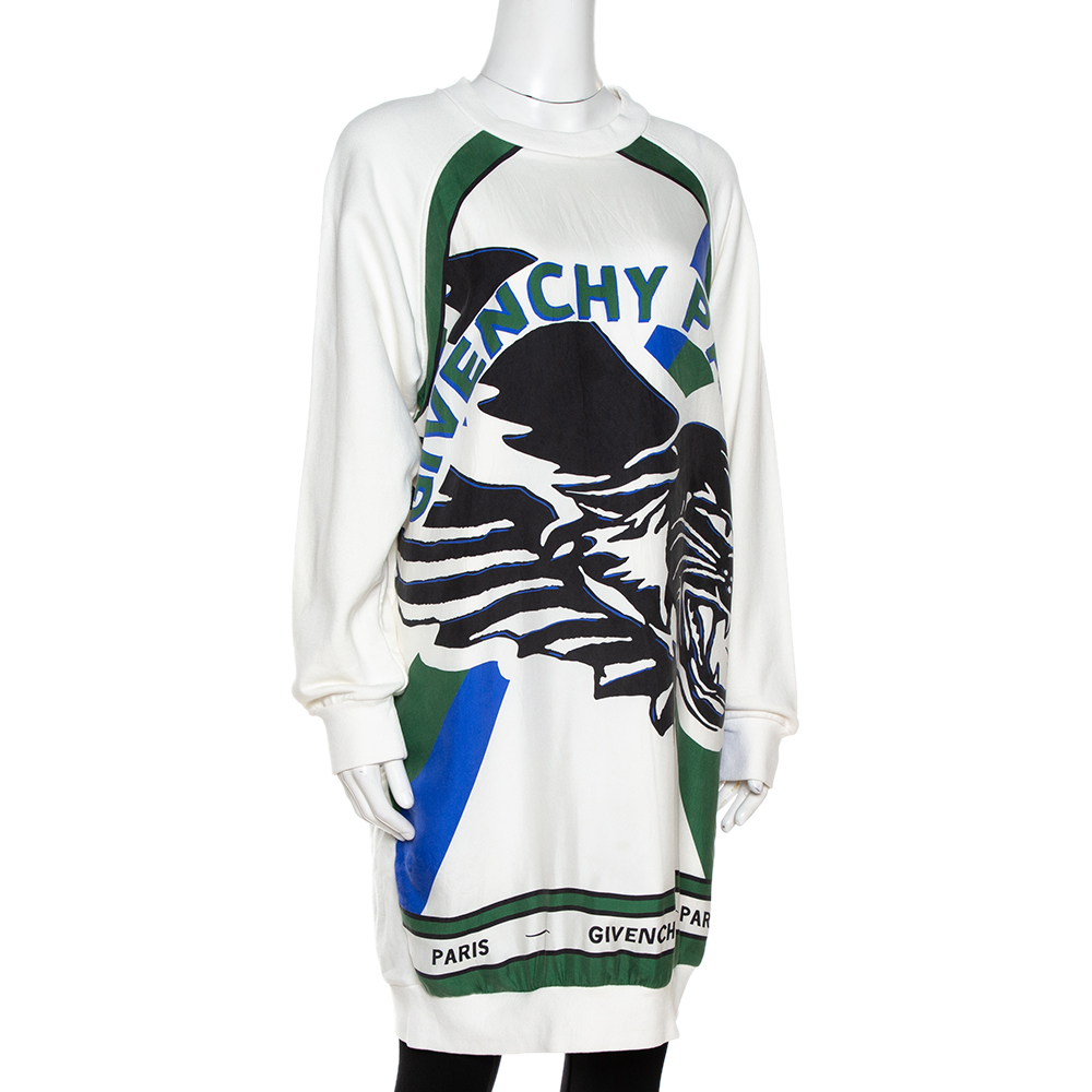 

Givenchy Cream Flying Cat Print Cotton Sweater Dress