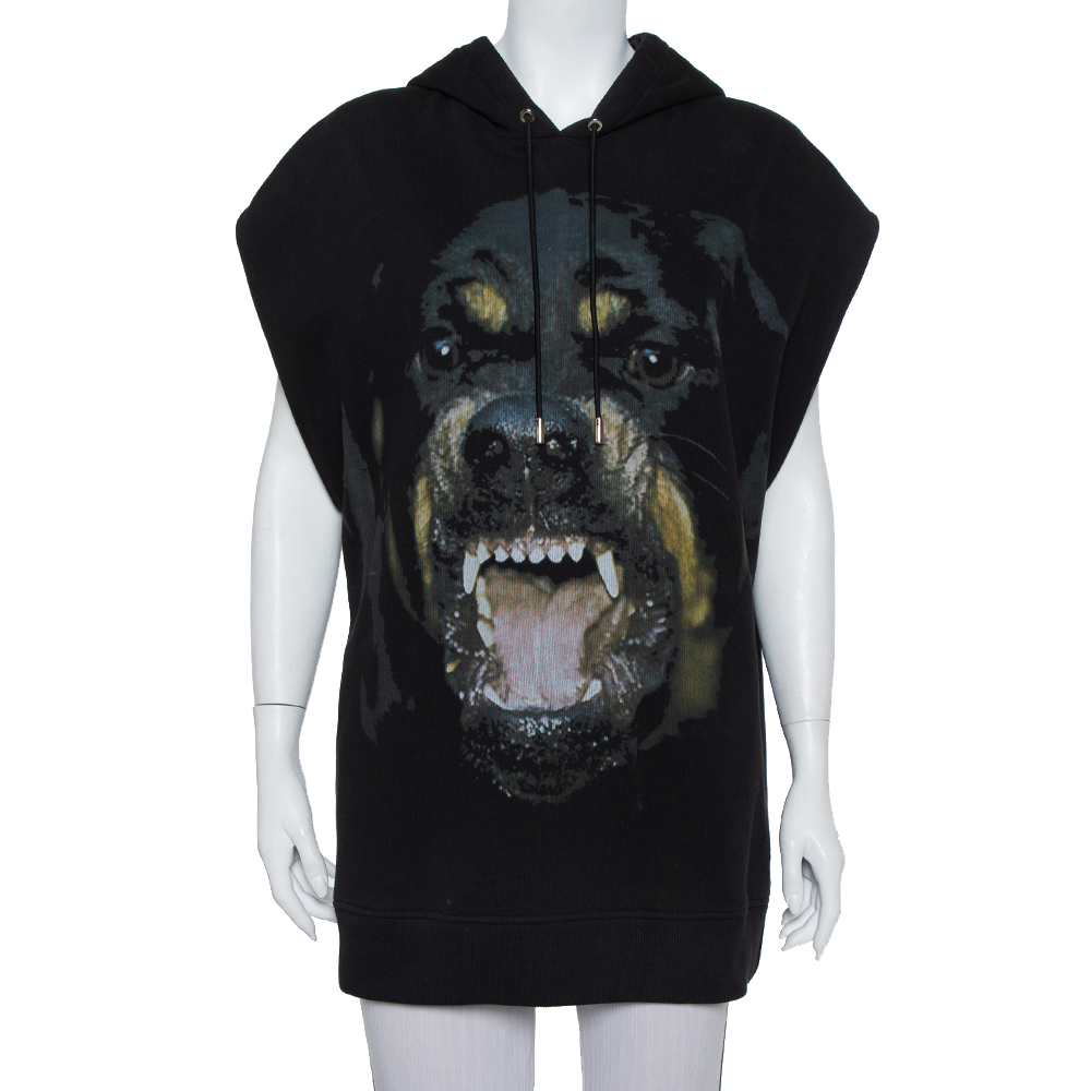 Pre-owned Givenchy Black Cotton Rottweiler Print Sleeveless Hoodie S