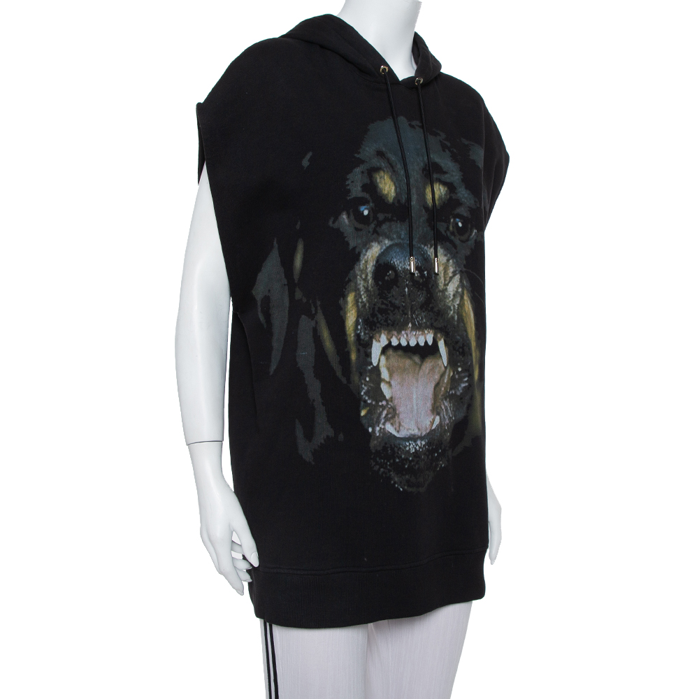 

Givenchy Black Cotton Rottweiler Print Sleeveless Hoodie