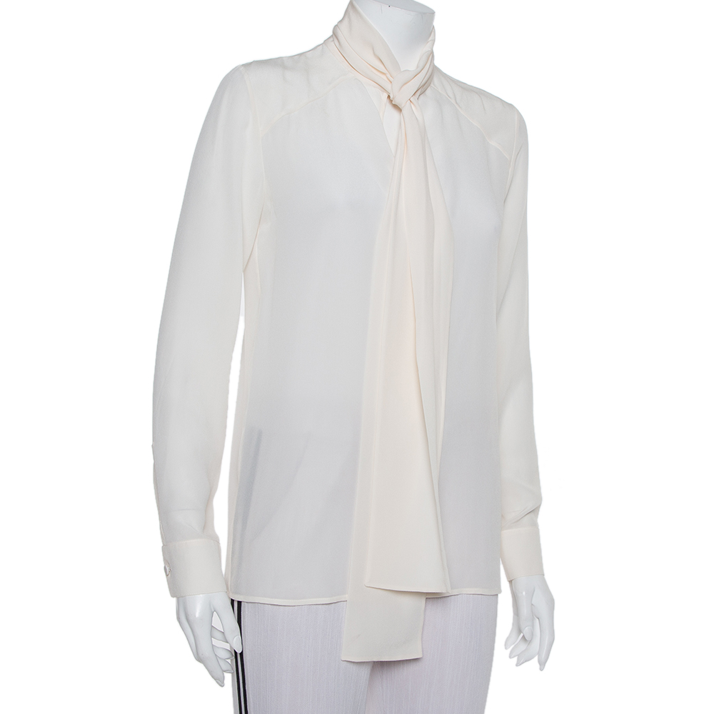 

Givenchy Cream Silk Neck Tie Top