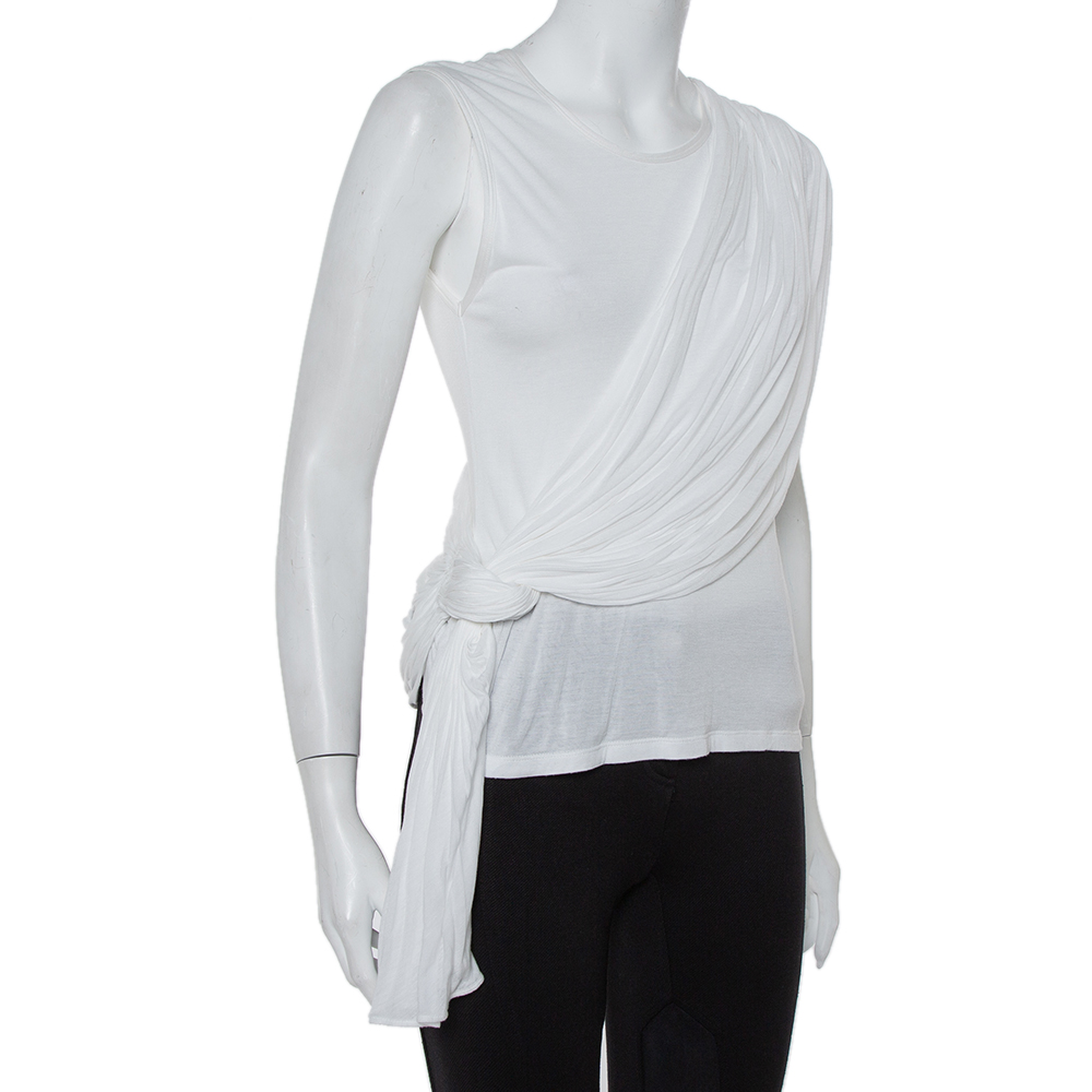 

Givenchy White Modal Grecian Pleats Twist Detail Sleeveless Top