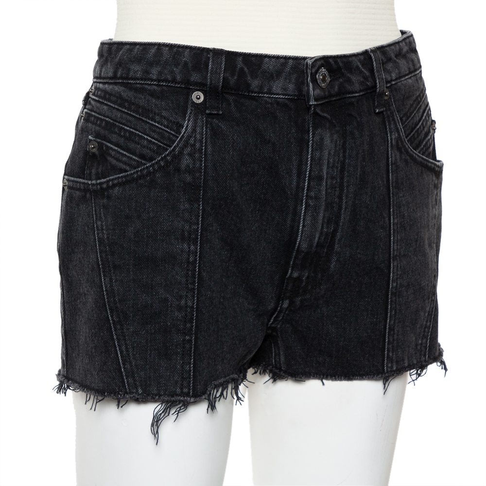 

Givenchy Dark Grey Denim Washed Out Effect Raw Edge Detail Shorts