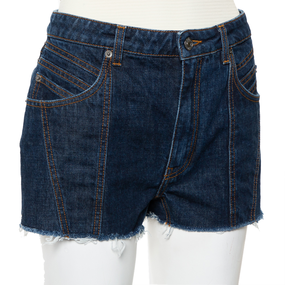 

Givenchy Navy Blue Denim Raw Edge Detail Classic Shorts