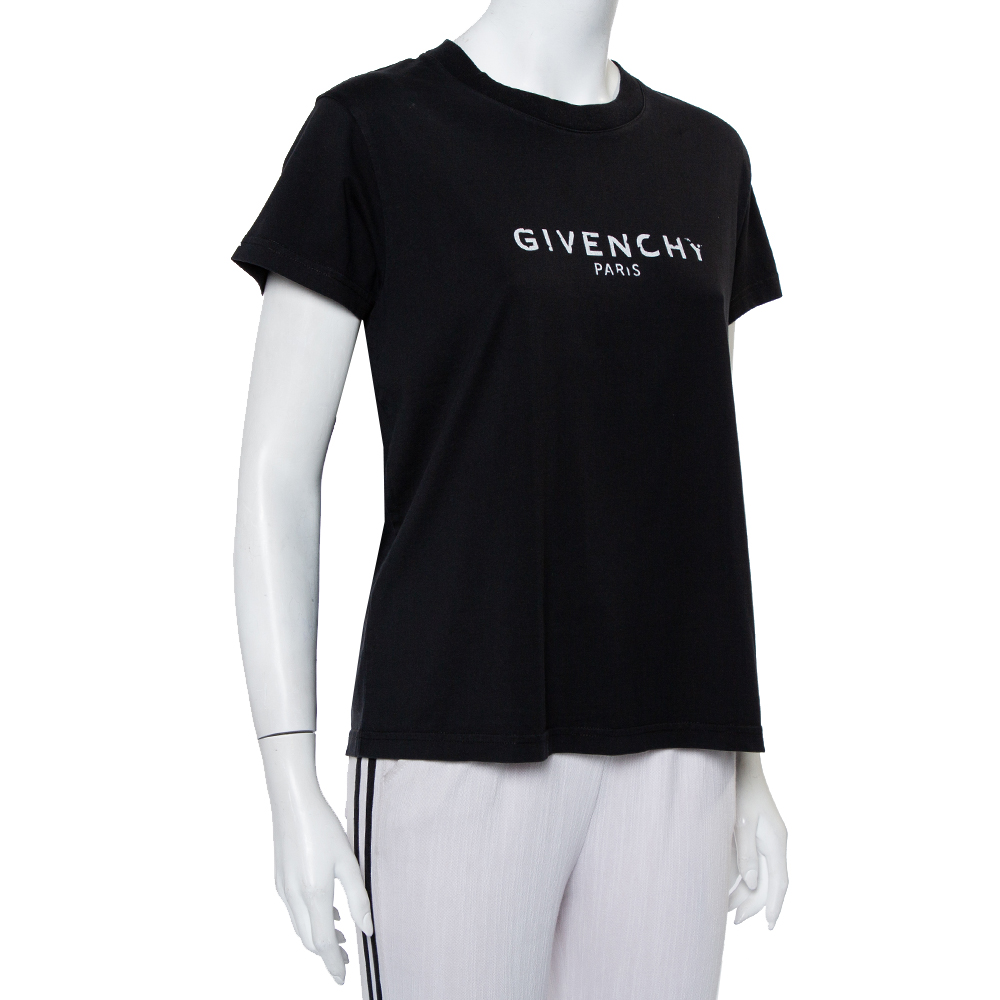 

Givenchy Black Cotton Blurred Logo Printed Crewneck T-Shirt