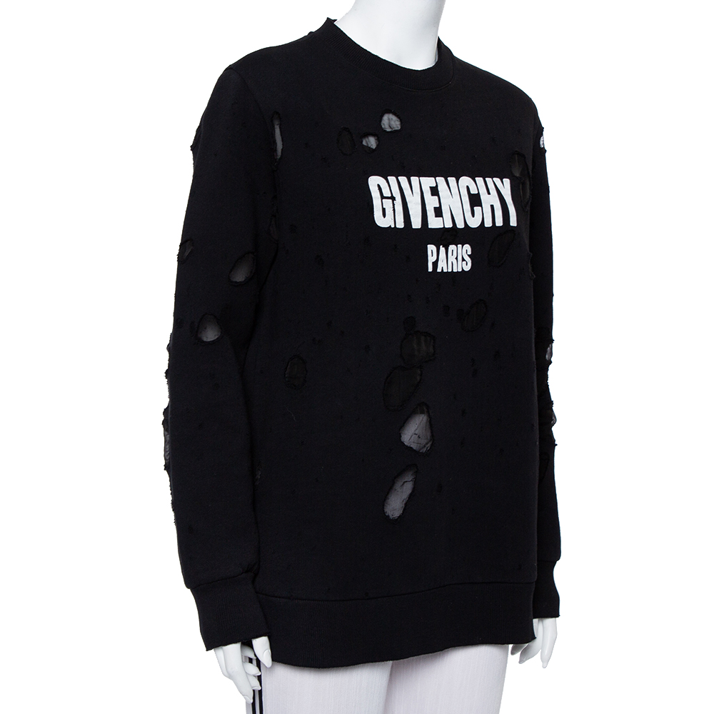 

Givenchy Black Cotton Logo Printed Distressed Sweatshirt