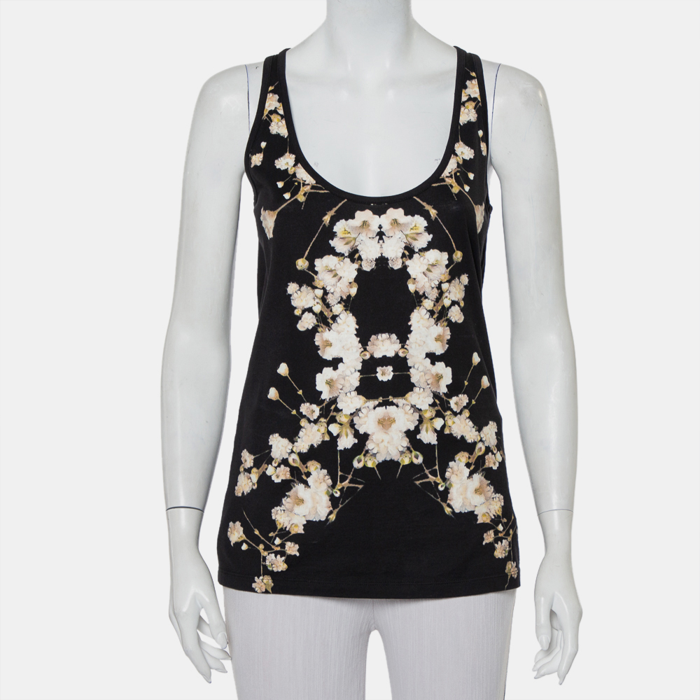Pre-owned Givenchy Black Cotton Floral Printed Tank Top S