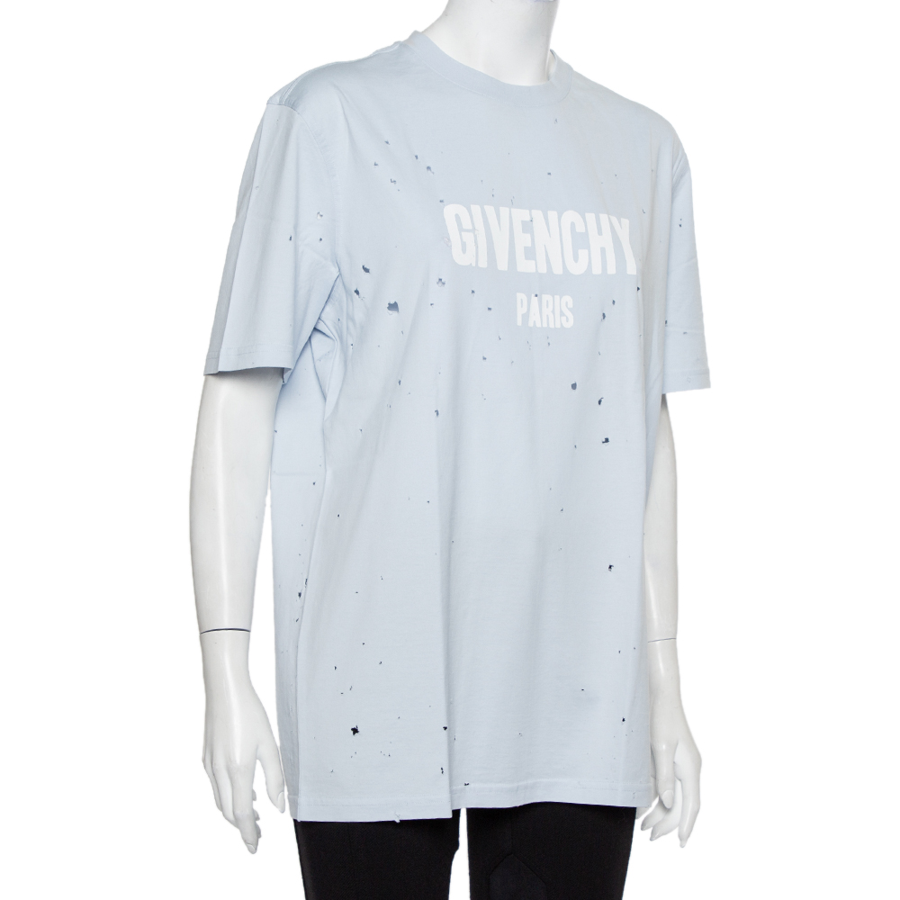 

Givenchy Faded Blue Cotton Destroyed Oversized T-Shirt