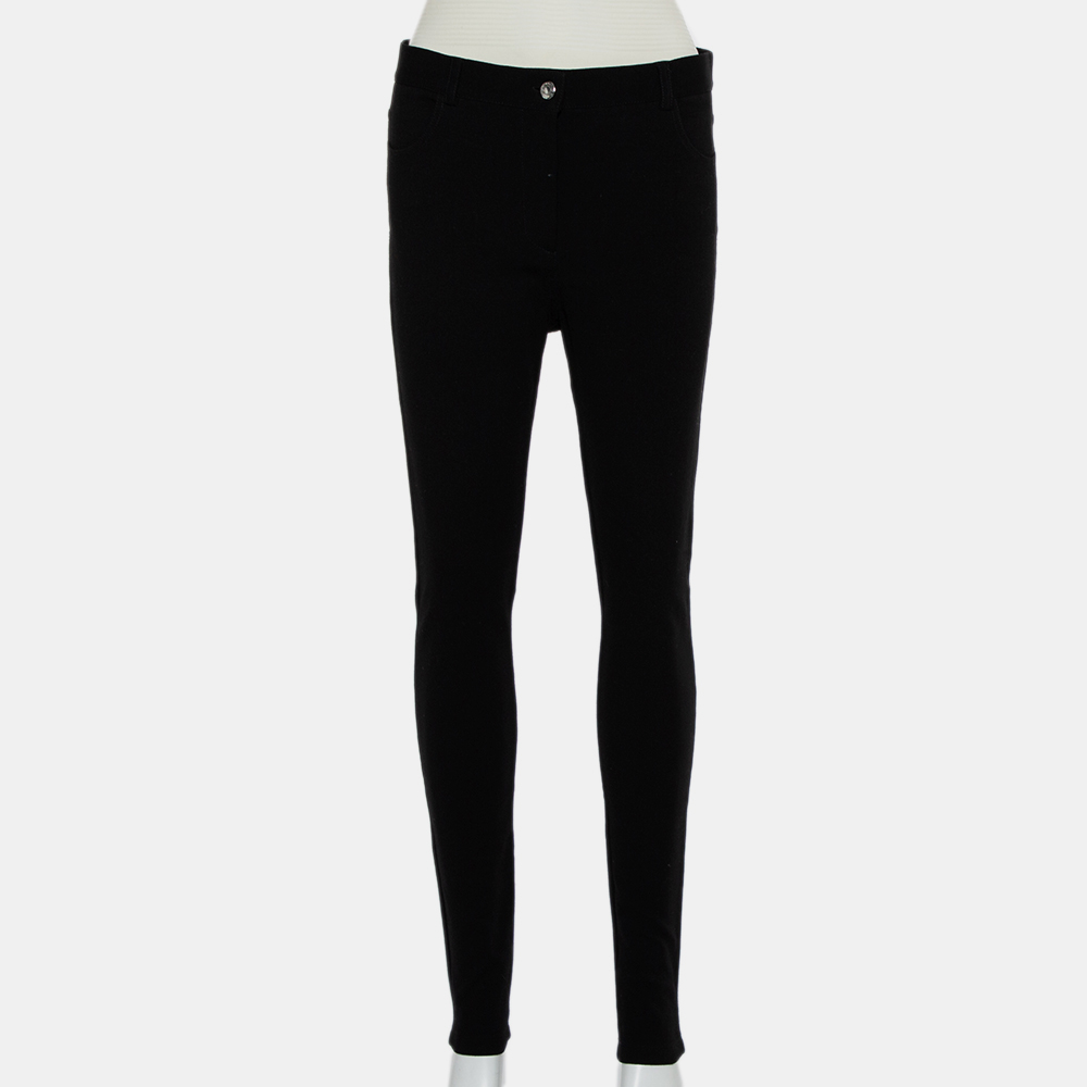 Pre-owned Givenchy Black Knit Zip Front Leggings M